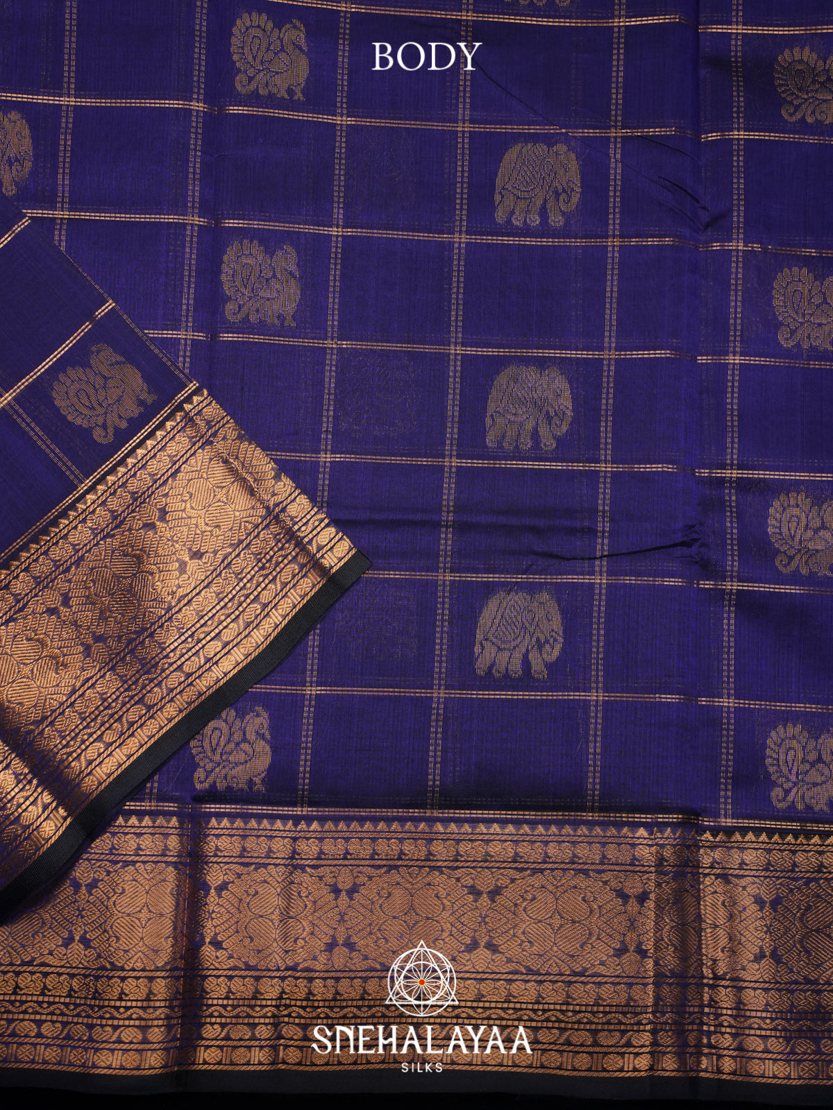 Navy Blue Kuppadam Silk Cotton Saree