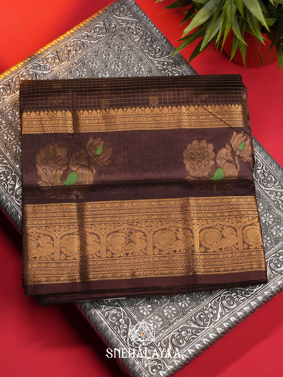 Coffee Brown Kuppadam Silk Cotton Saree