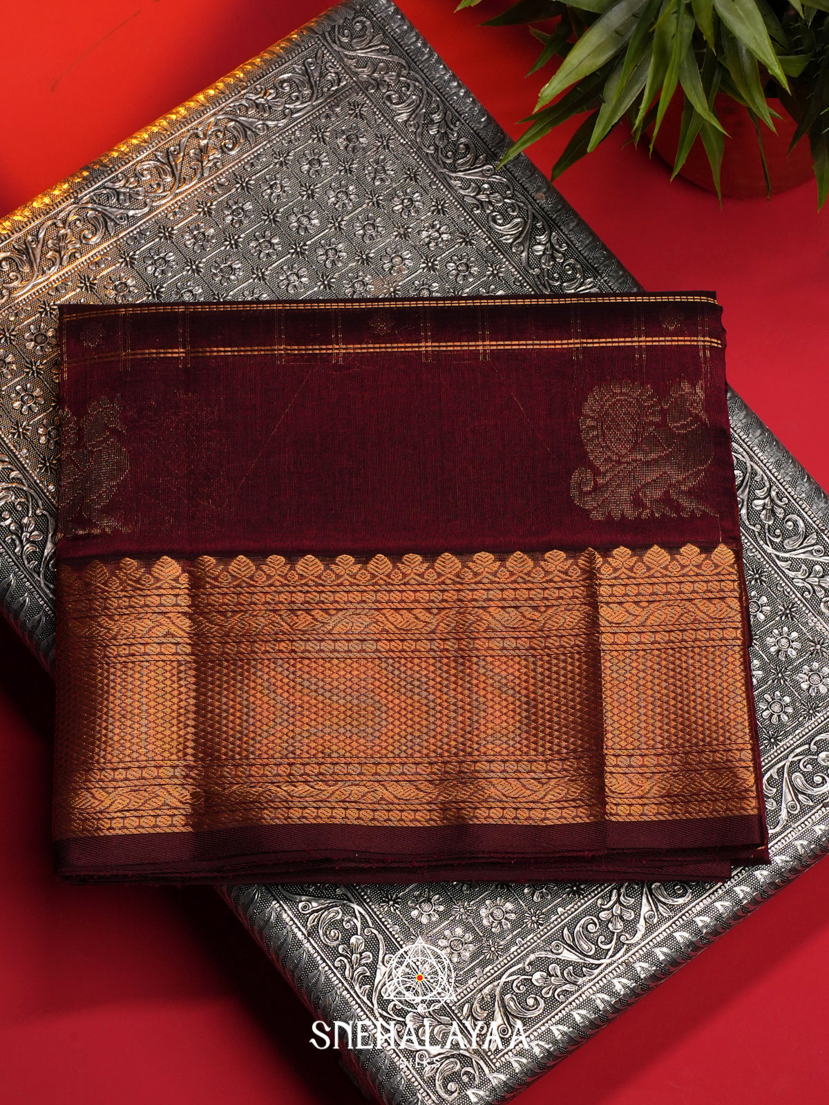Maroon Kuppadam Silk Cotton Saree