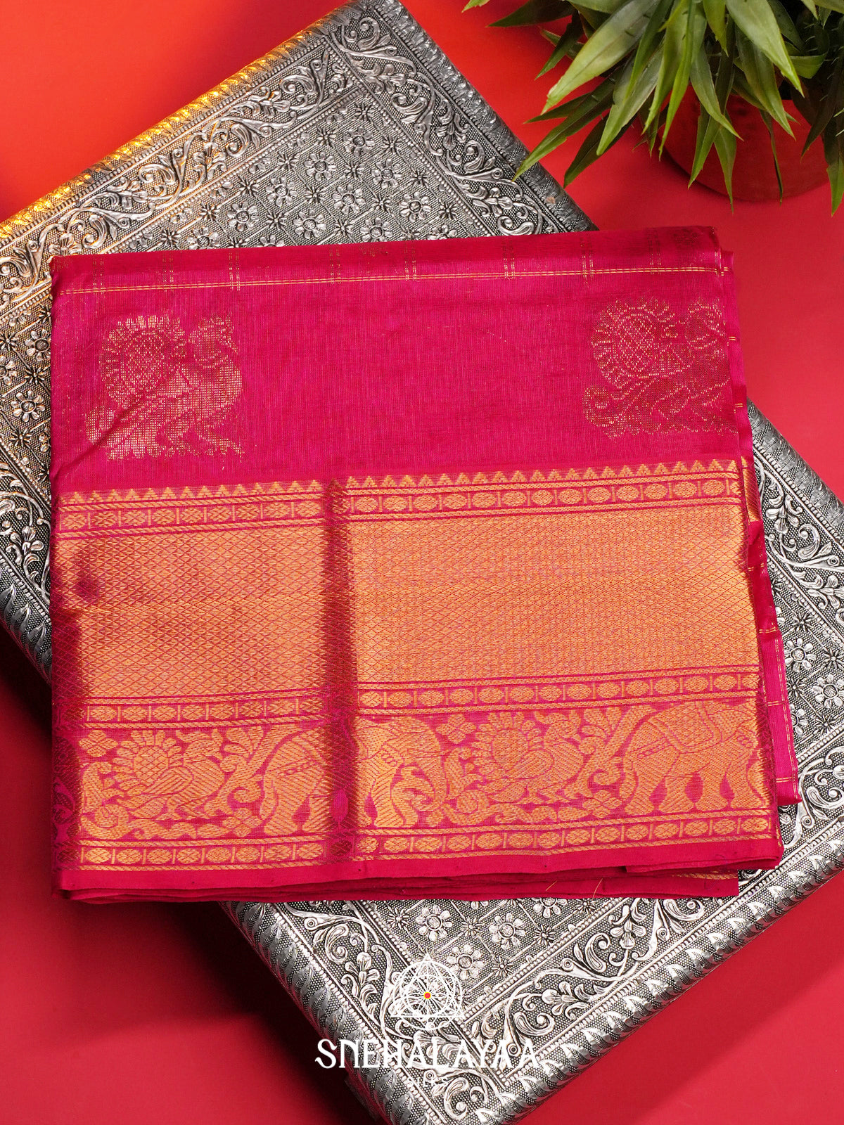 Magenta Kuppadam Silk Cotton Saree