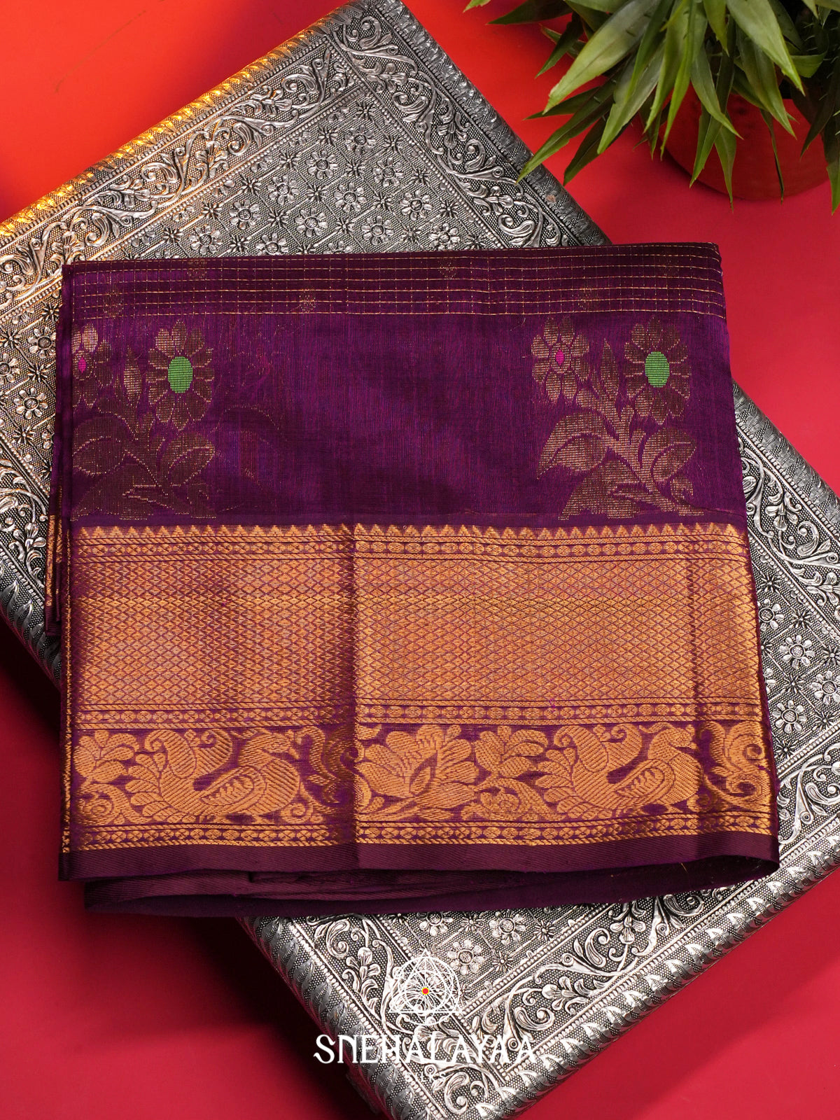 Purple Kuppadam Silk Cotton Saree