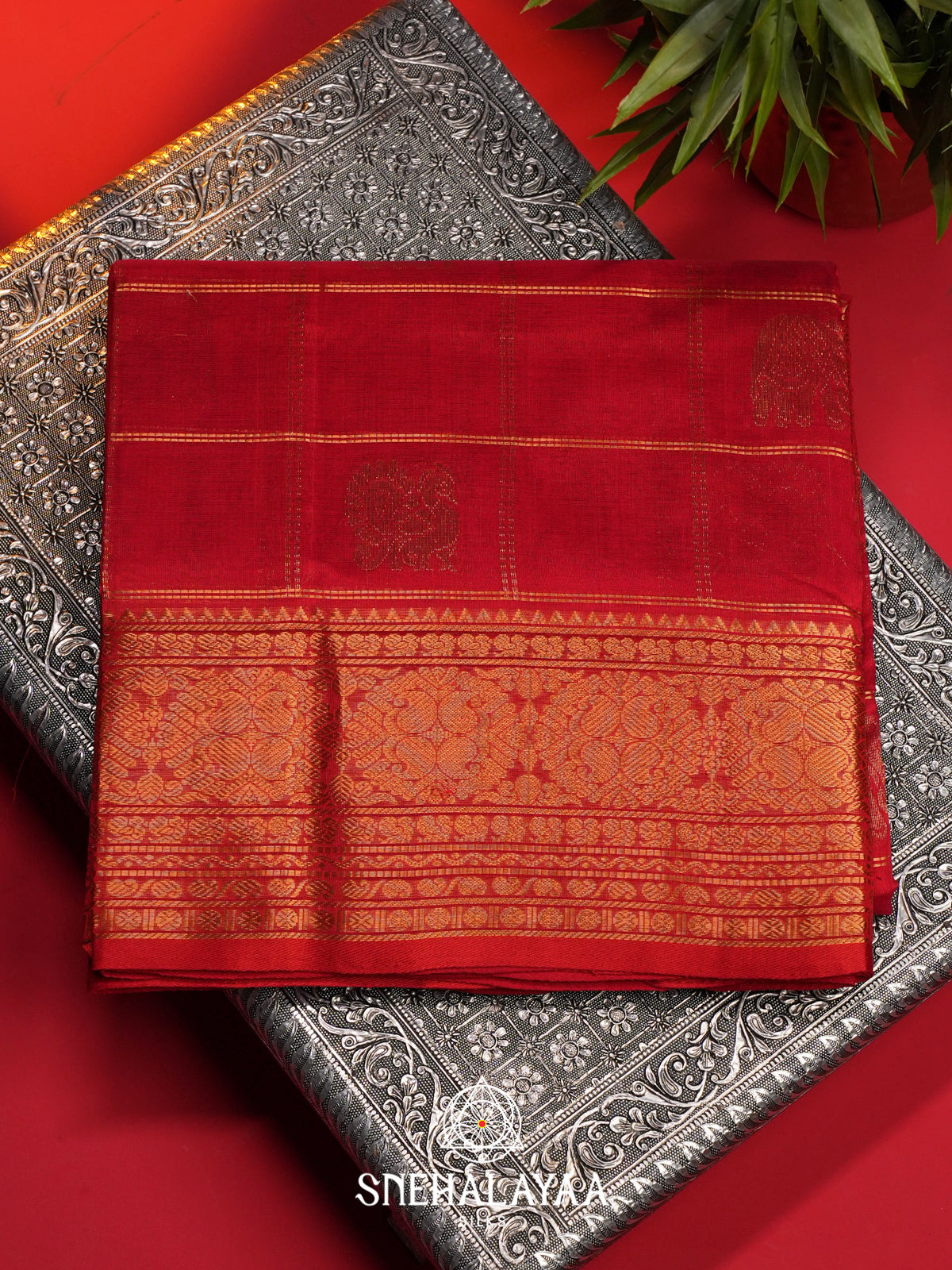 Red Kuppadam Silk Cotton Saree