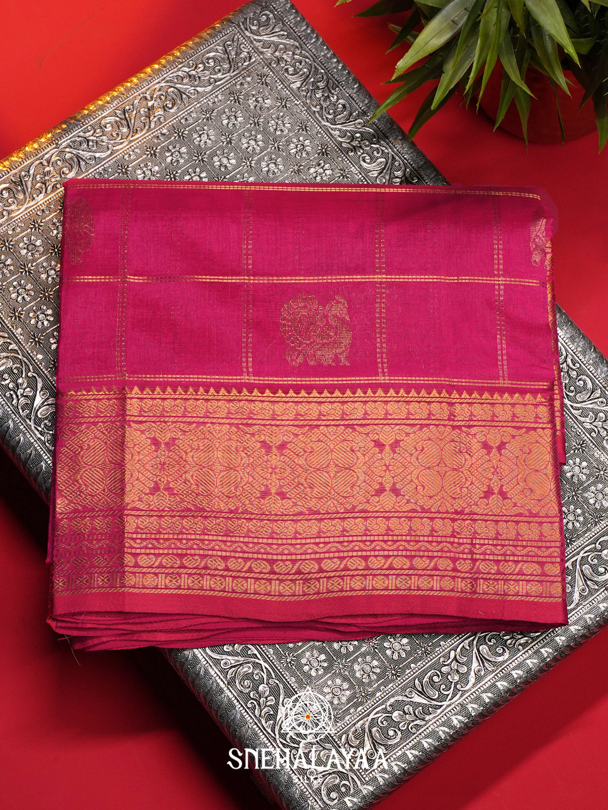Magenta Kuppadam Silk Cotton Saree