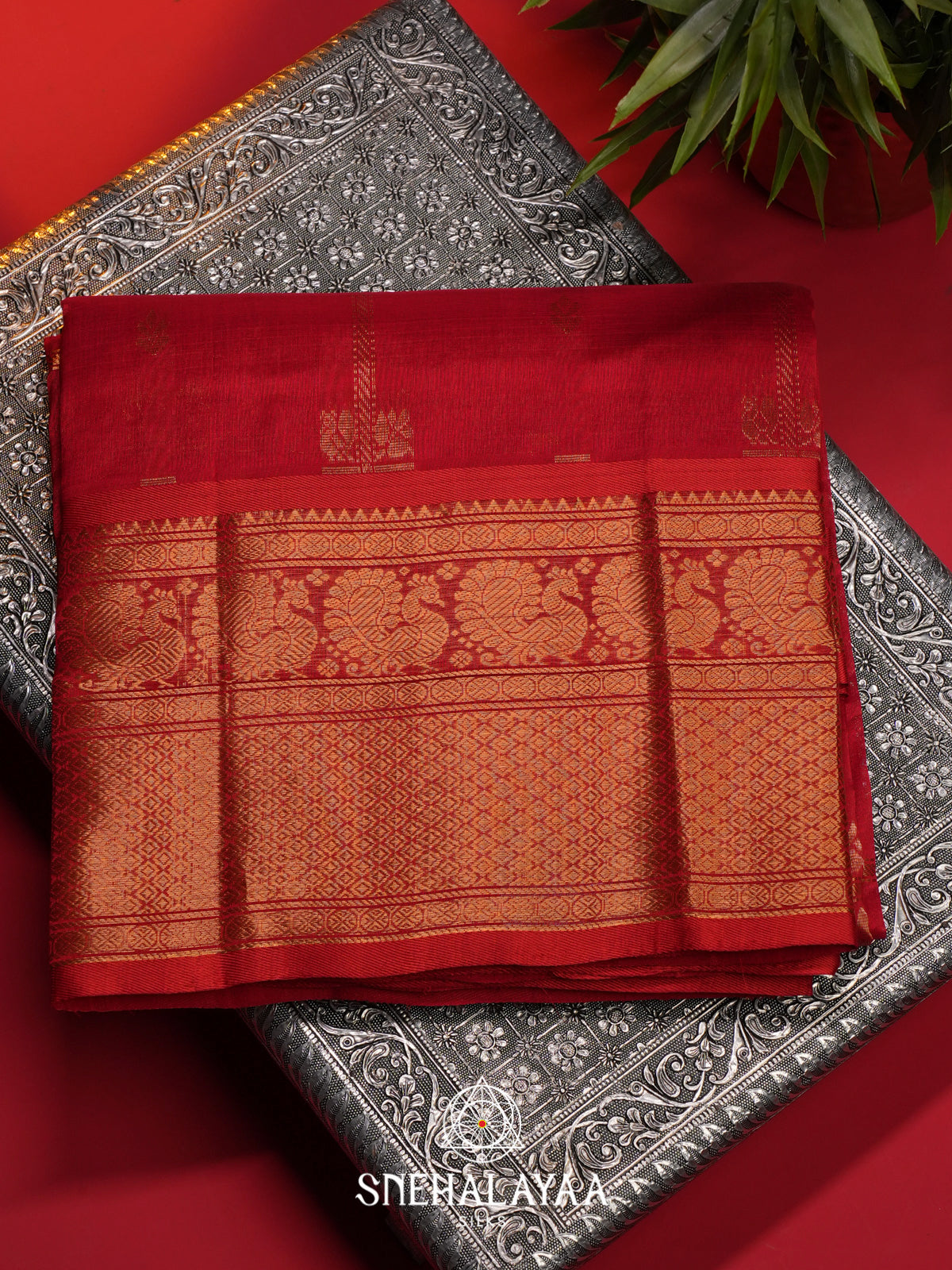 Red Kuppadam Silk Cotton Saree