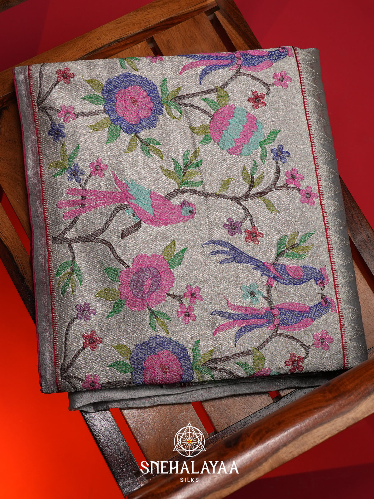 Grey Tissue Saree with Paithani Design