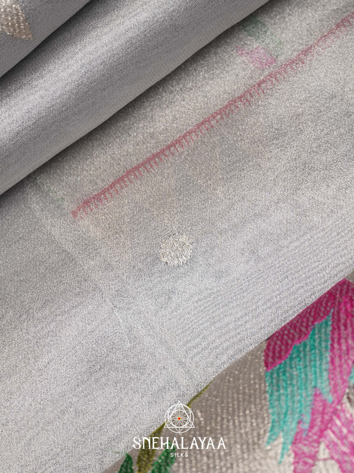 Grey Tissue Saree with Paithani Design