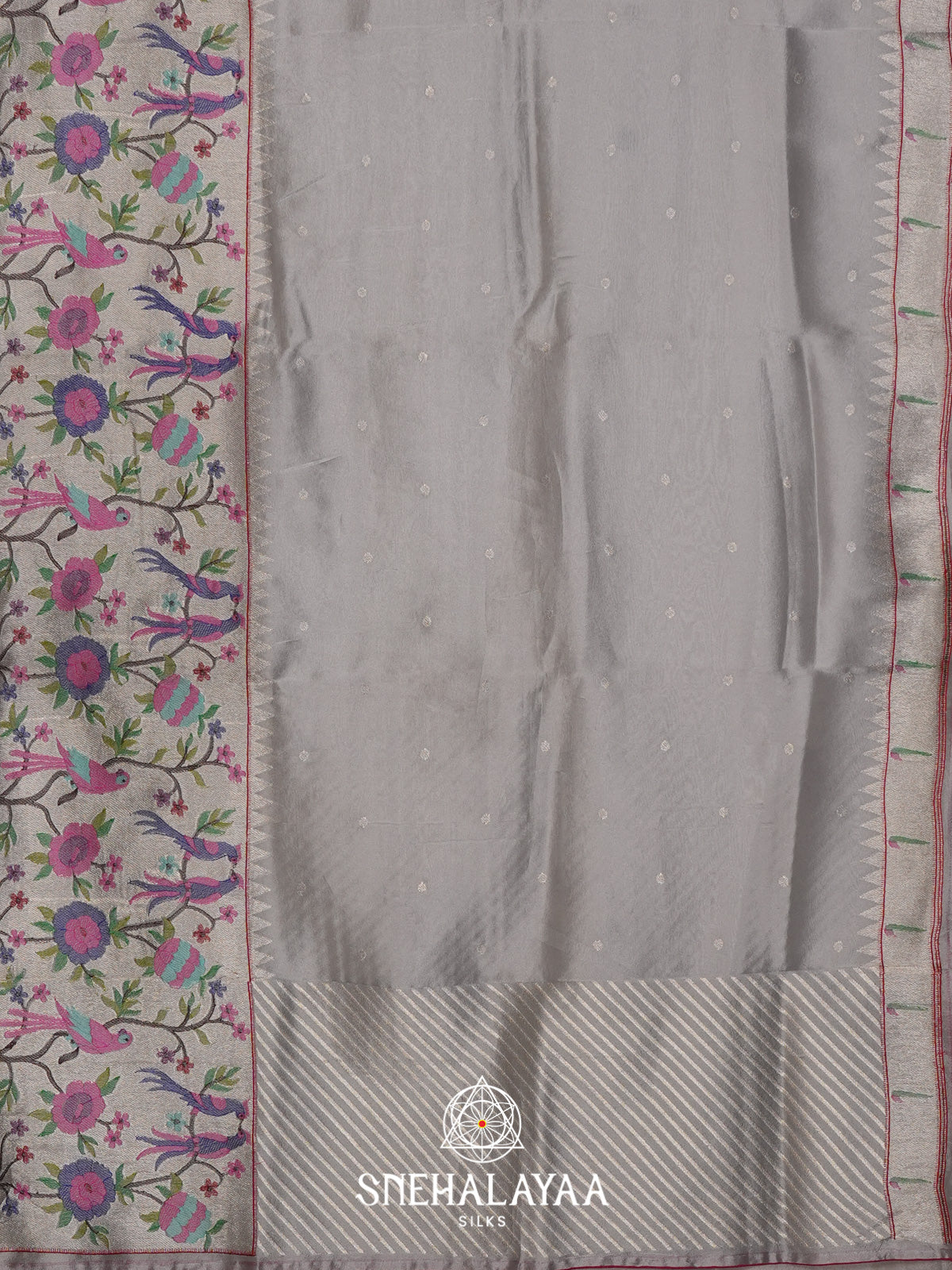 Grey Tissue Saree with Paithani Design