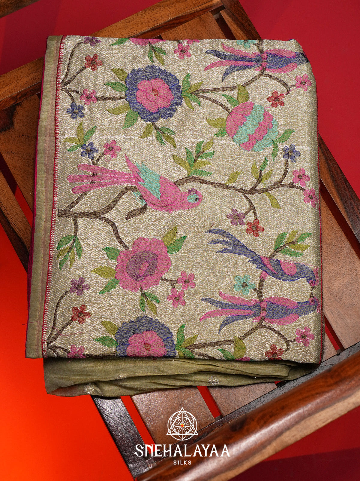 Sage Green Tissue Saree with Paithani Design