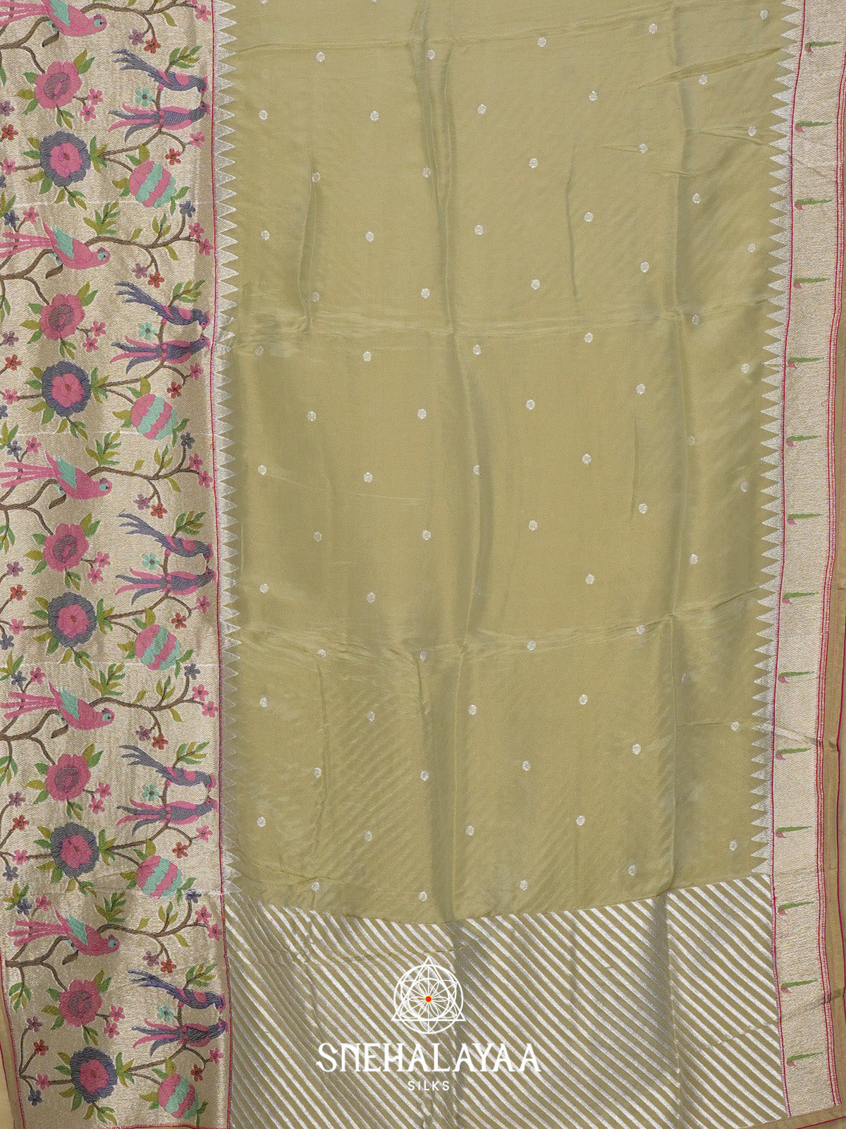 Sage Green Tissue Saree with Paithani Design