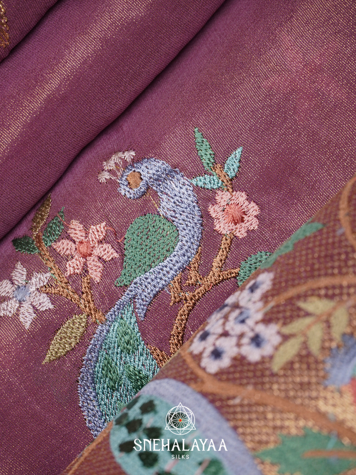 Wine Tissue Saree with Paithani Design