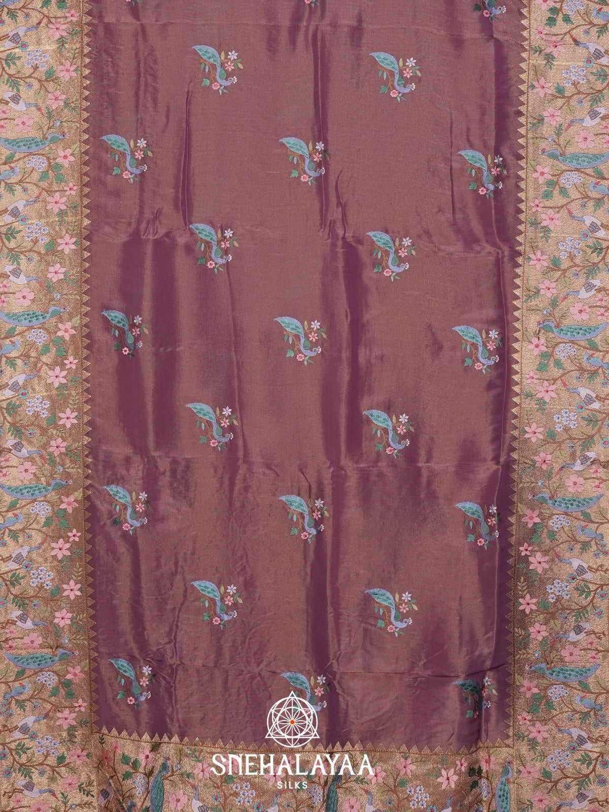 Wine Tissue Saree with Paithani Design