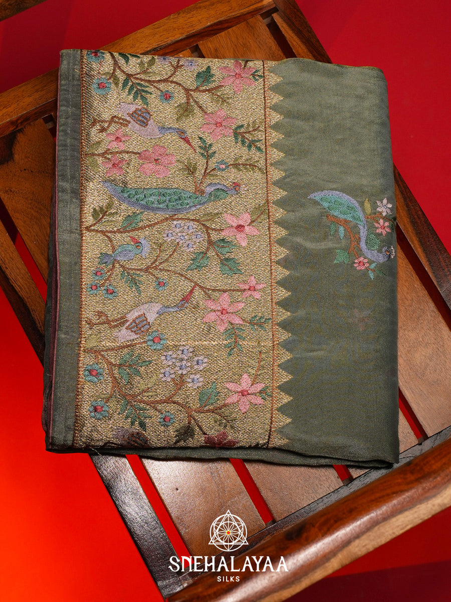 Green Tissue Saree with Paithani Design
