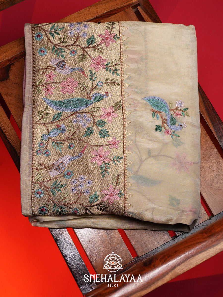 Cream Tissue Saree with Paithani Design
