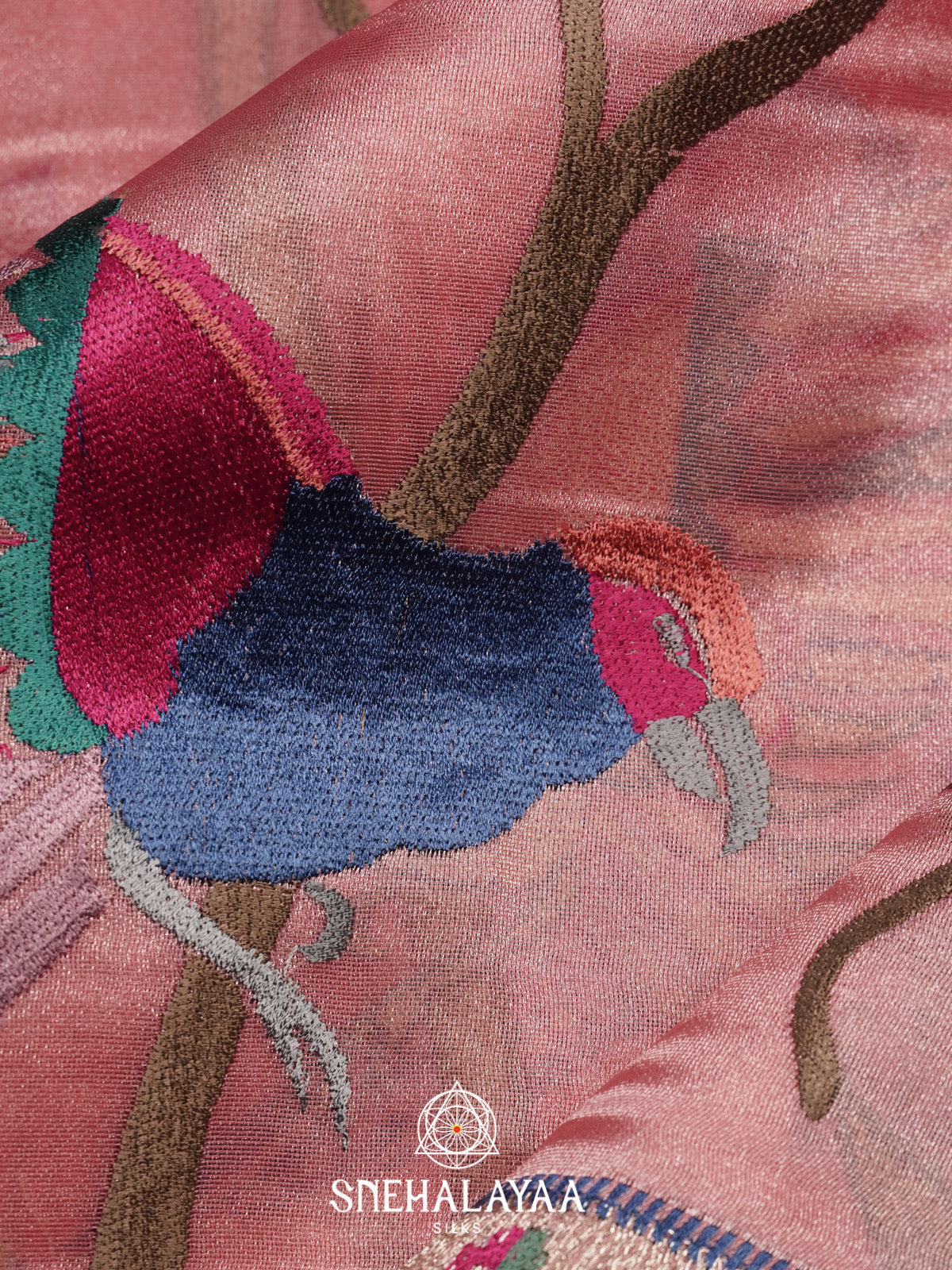 Peach Tissue Saree With Paithani Design