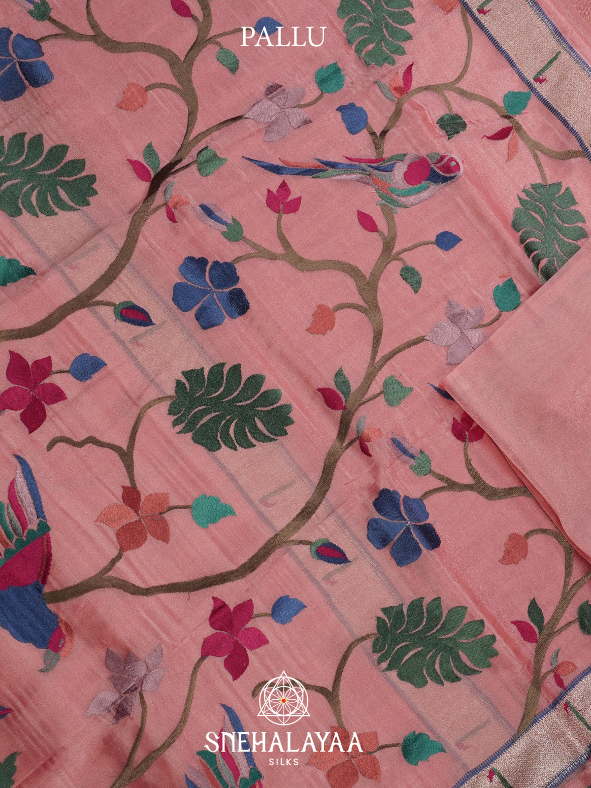 Peach Tissue Saree With Paithani Design