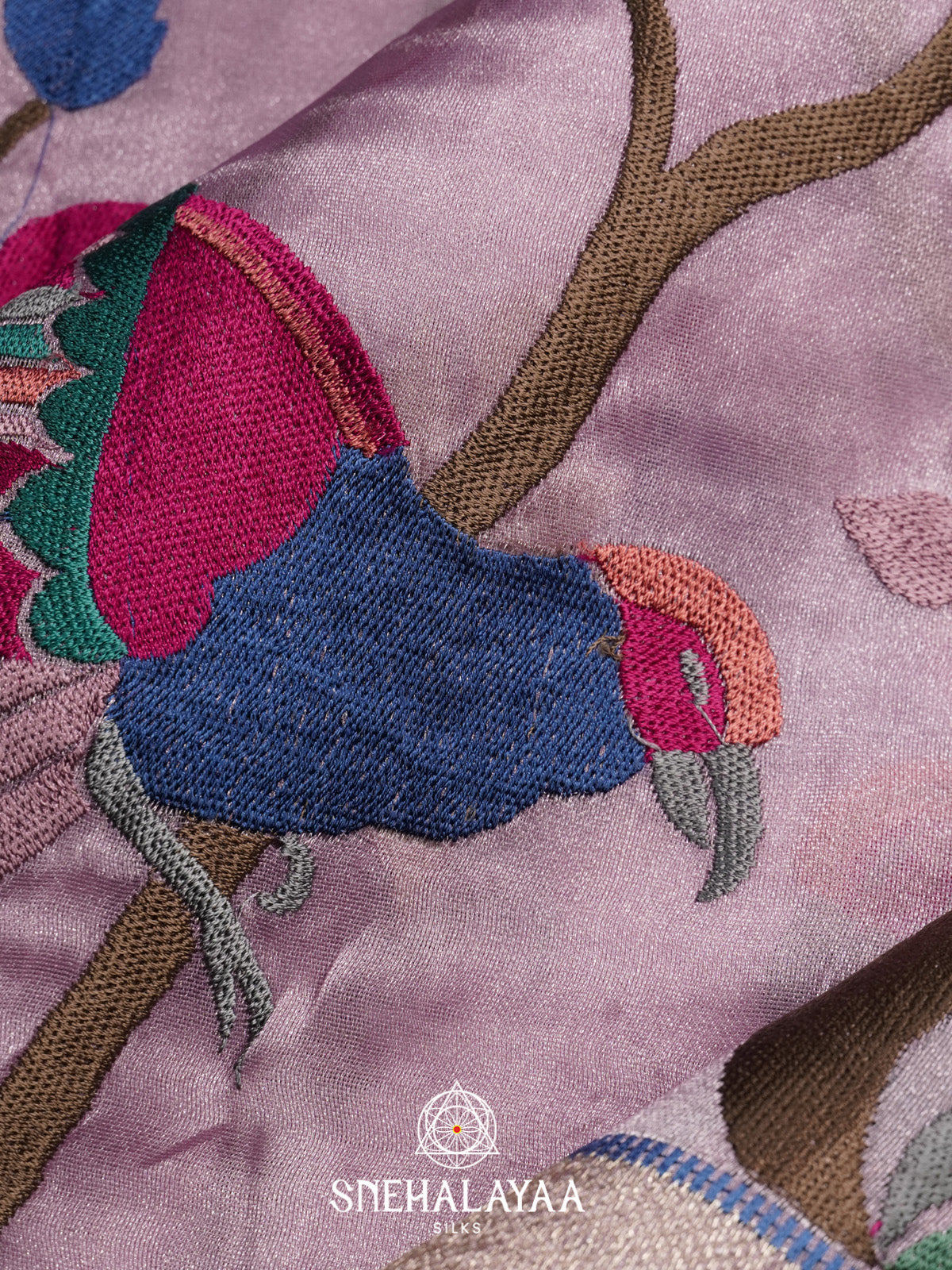 Lavender Tissue Saree With Paithani Design