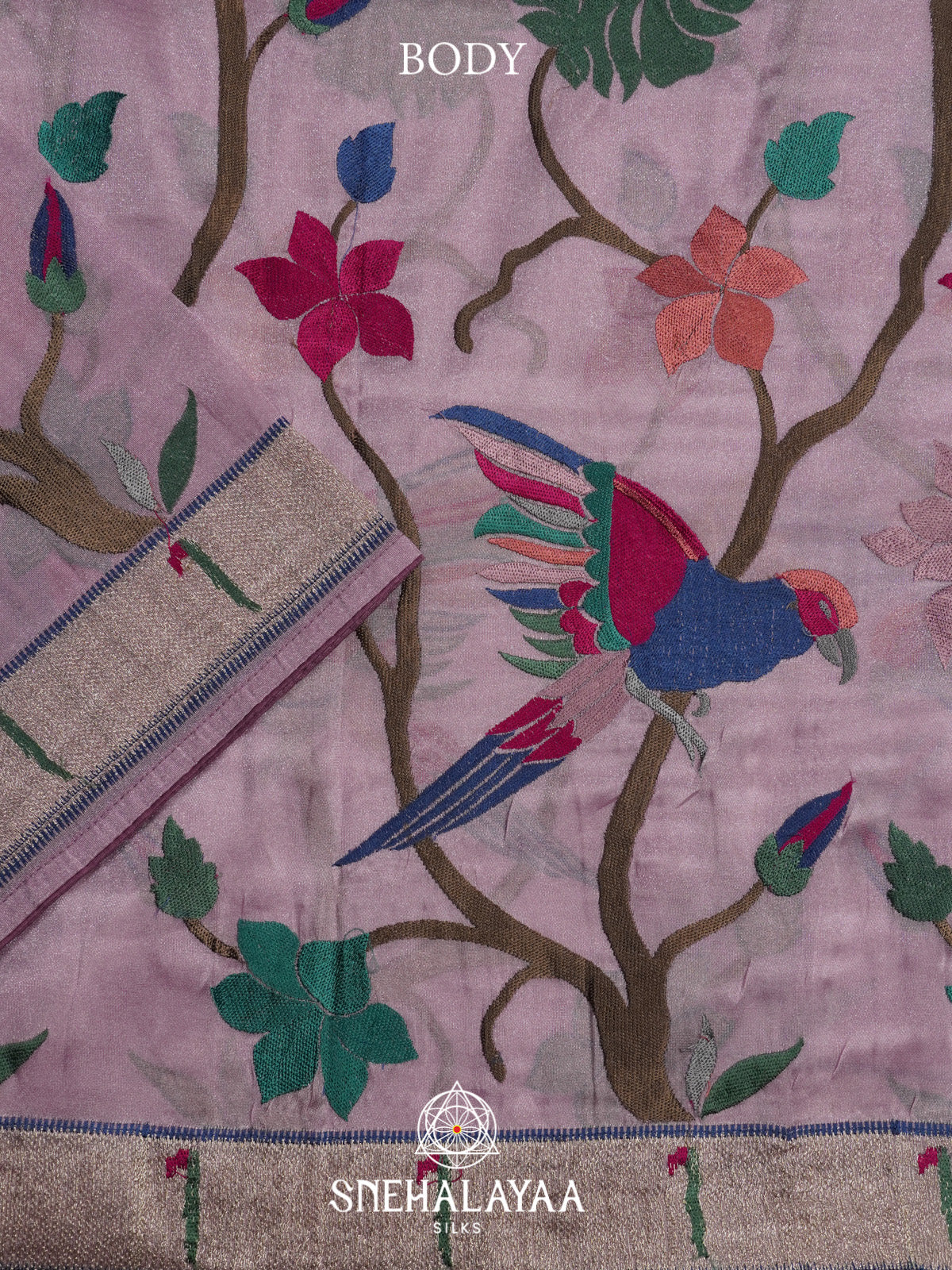 Lavender Tissue Saree With Paithani Design