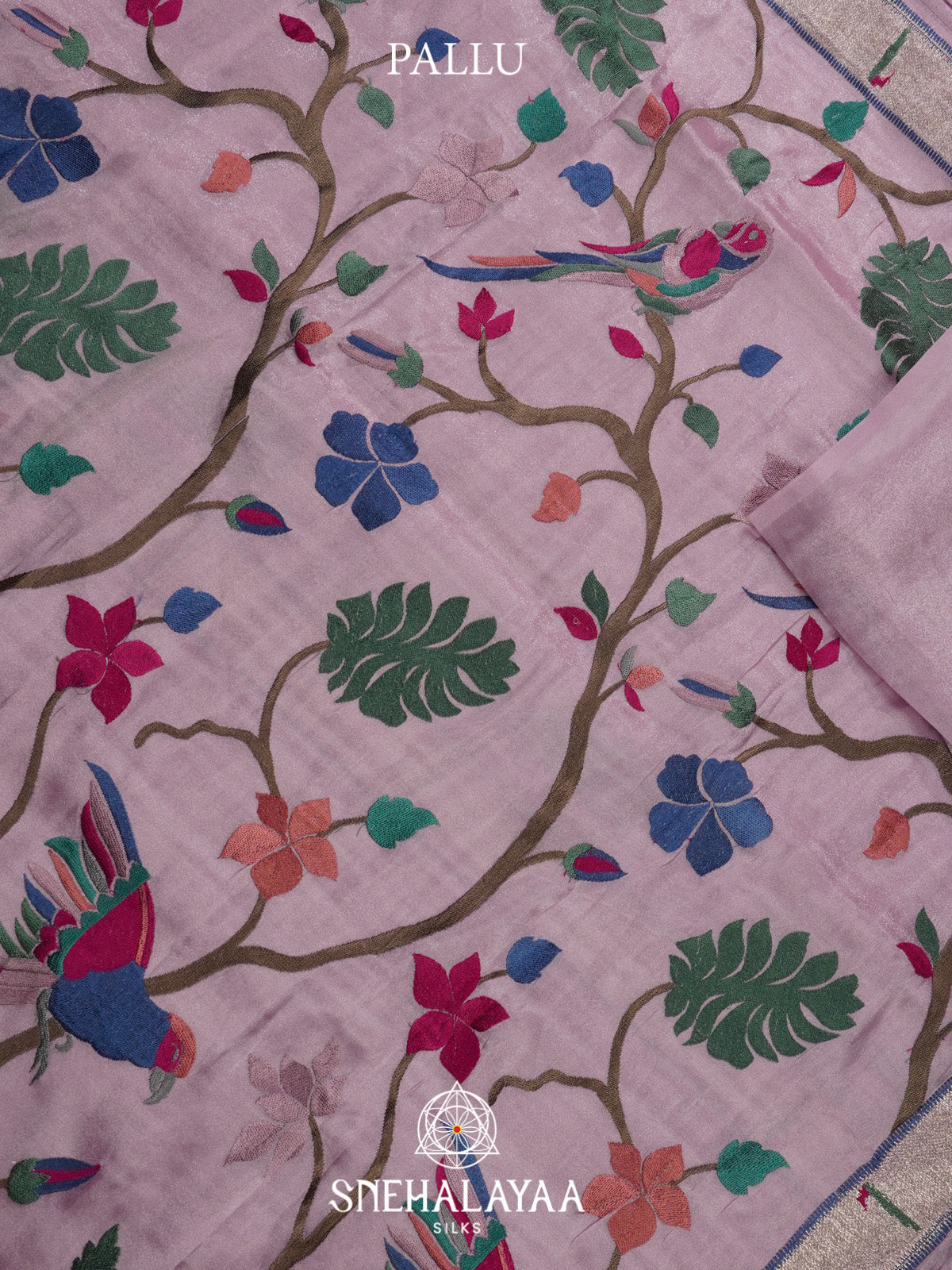 Lavender Tissue Saree With Paithani Design