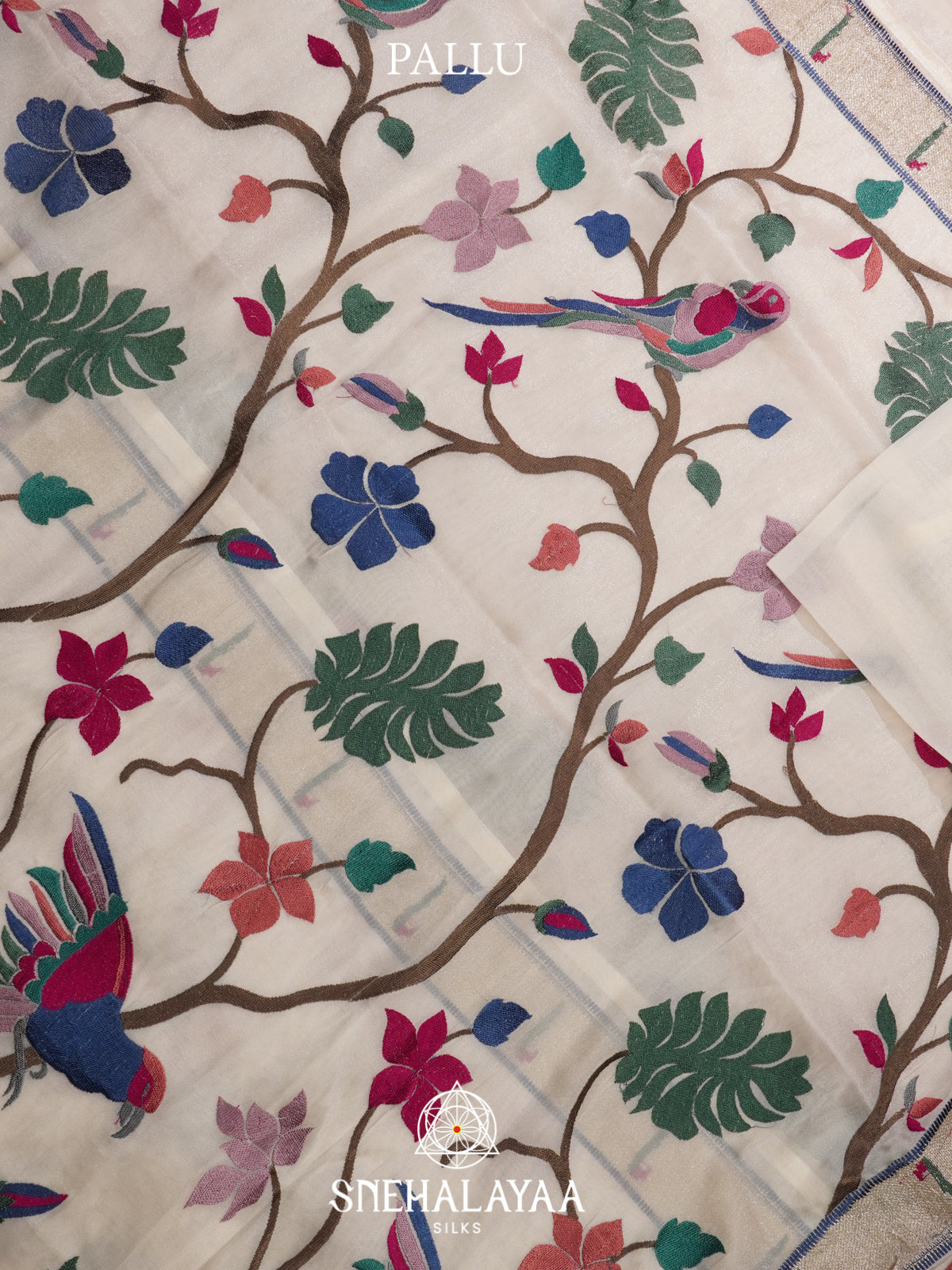 White Tissue Saree With Paithani Design