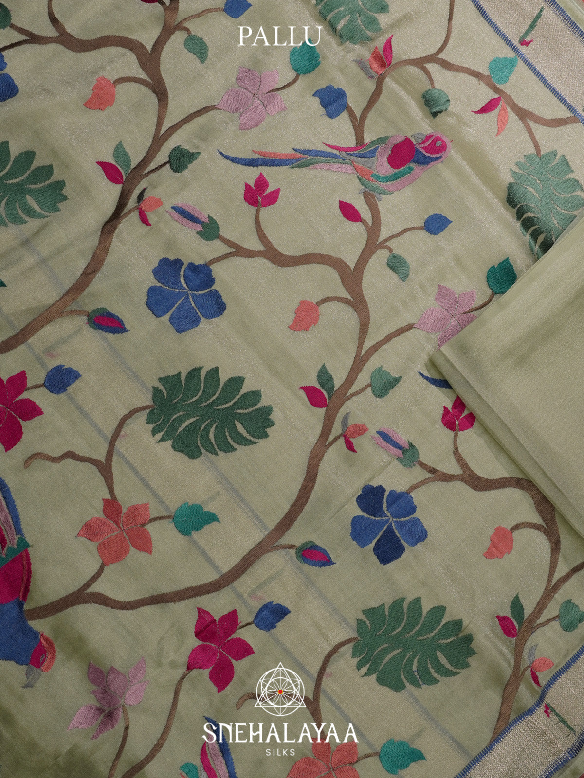 Pista Green Tissue Saree With Paithani Design