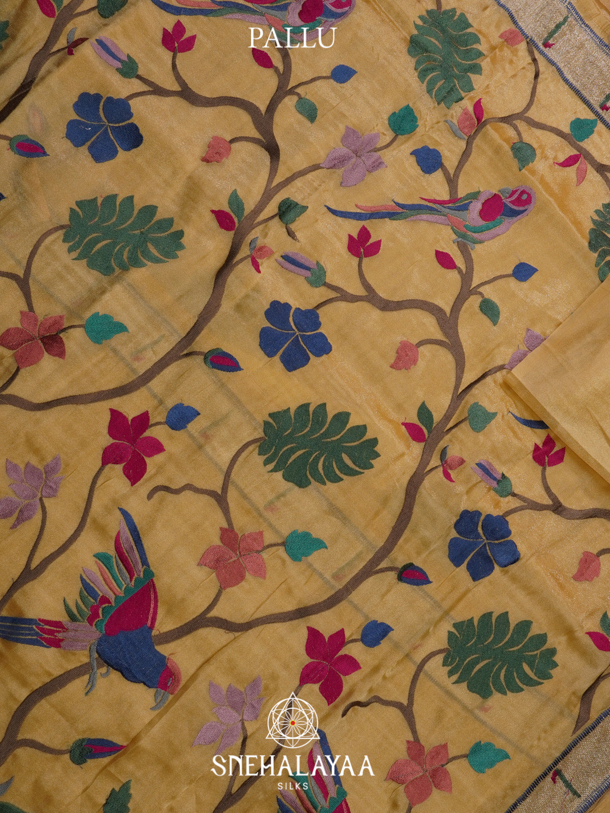 Yellow Tissue Saree With Paithani Design
