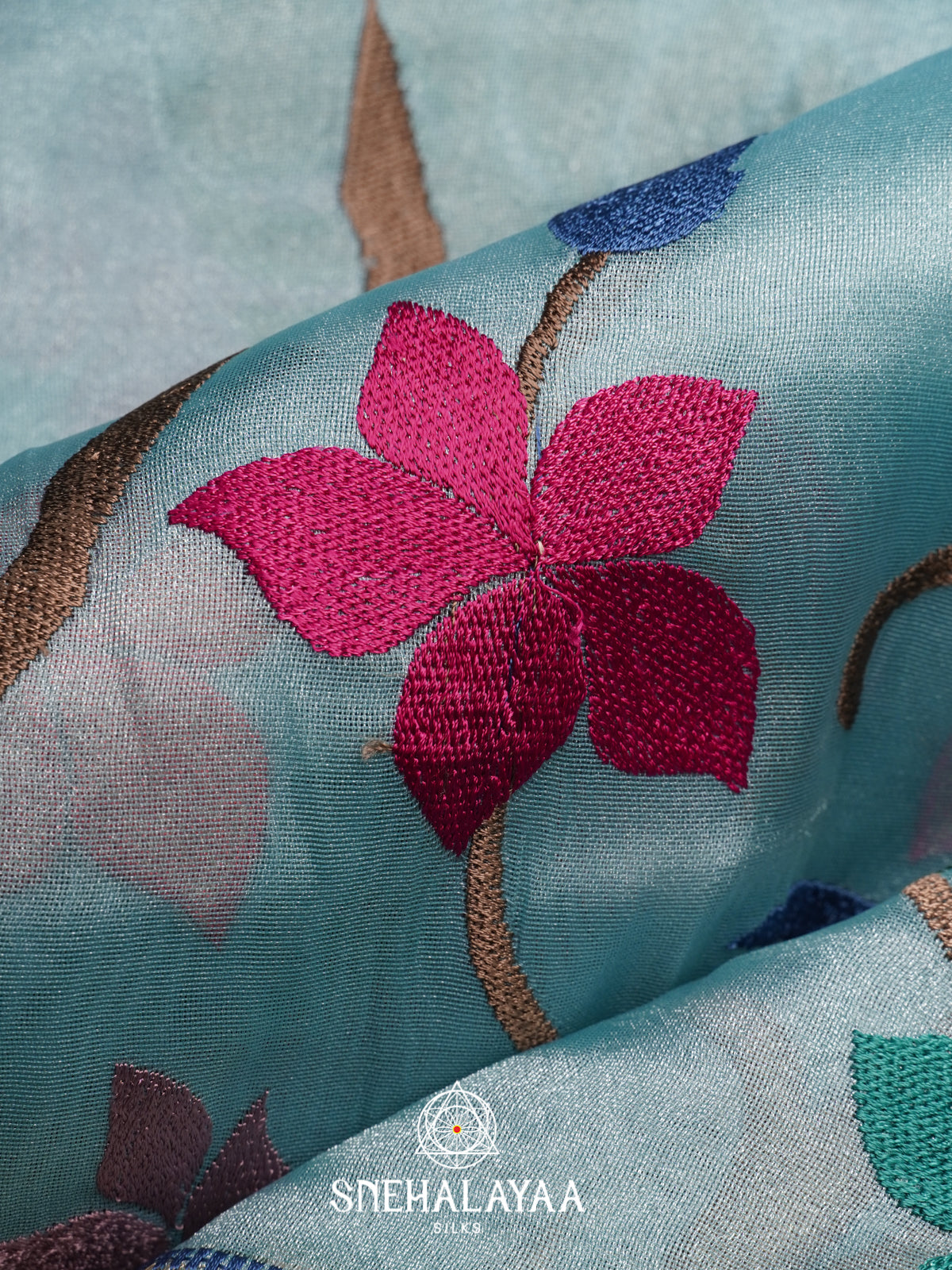 Aqua Blue Tissue Saree With Paithani Design
