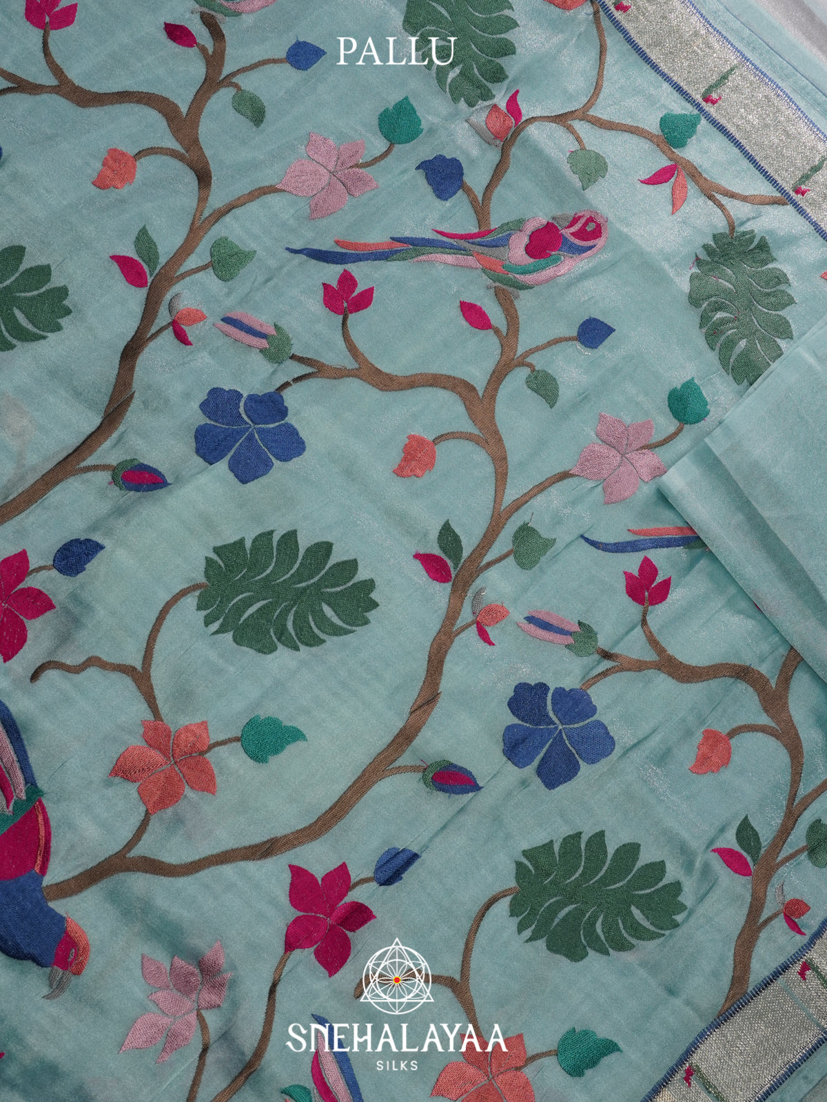 Aqua Blue Tissue Saree With Paithani Design