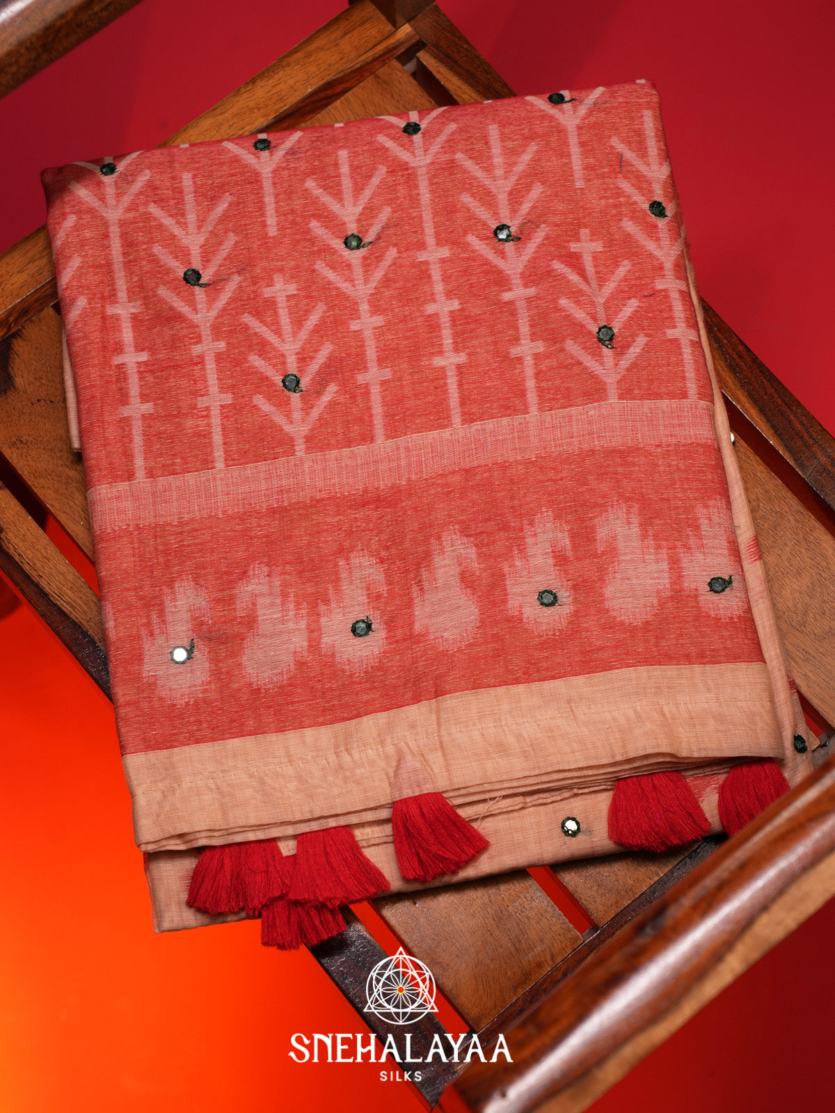 Peach Kota Cotton Saree