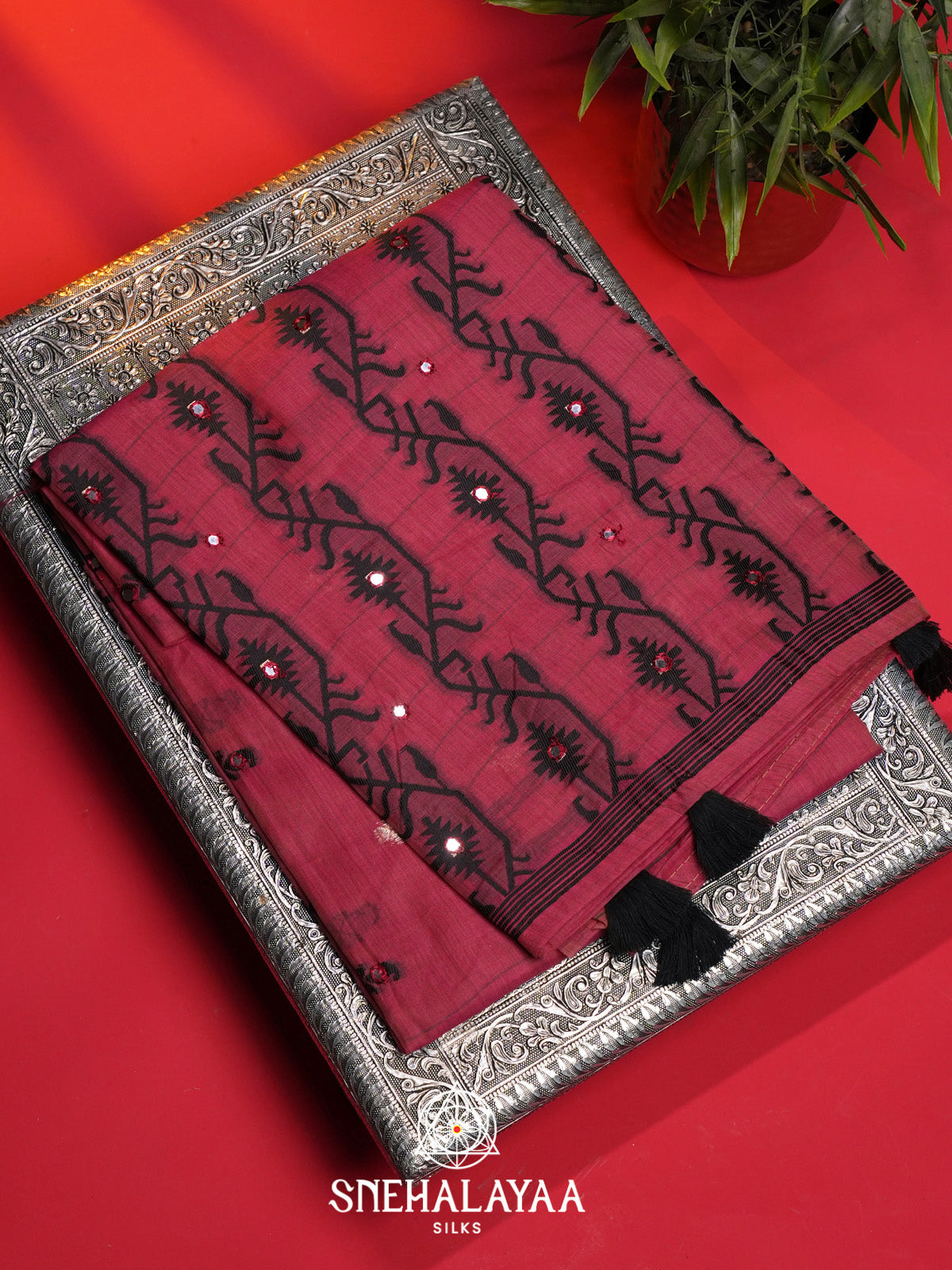 Crimson Red Kota Cotton Saree