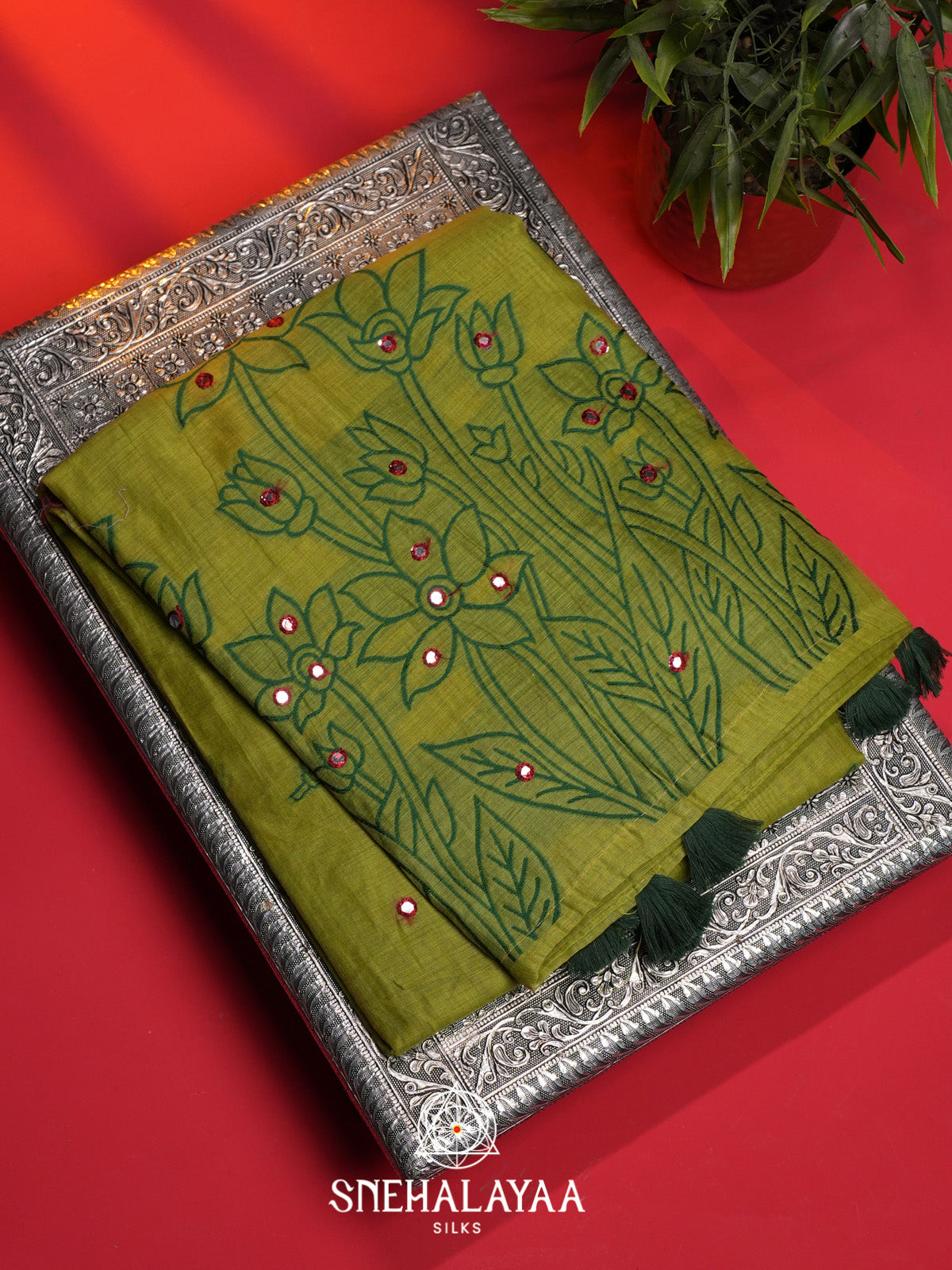 Olive Green Kota Cotton Saree