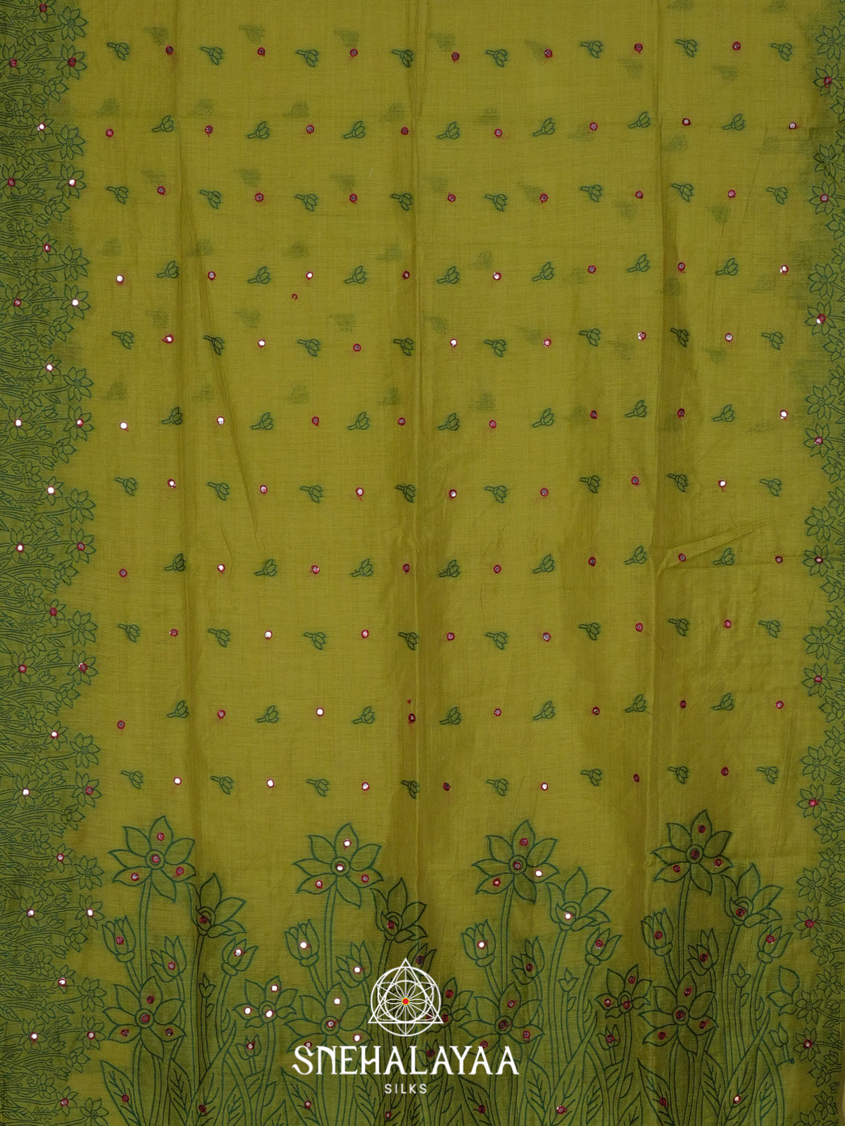 Olive Green Kota Cotton Saree
