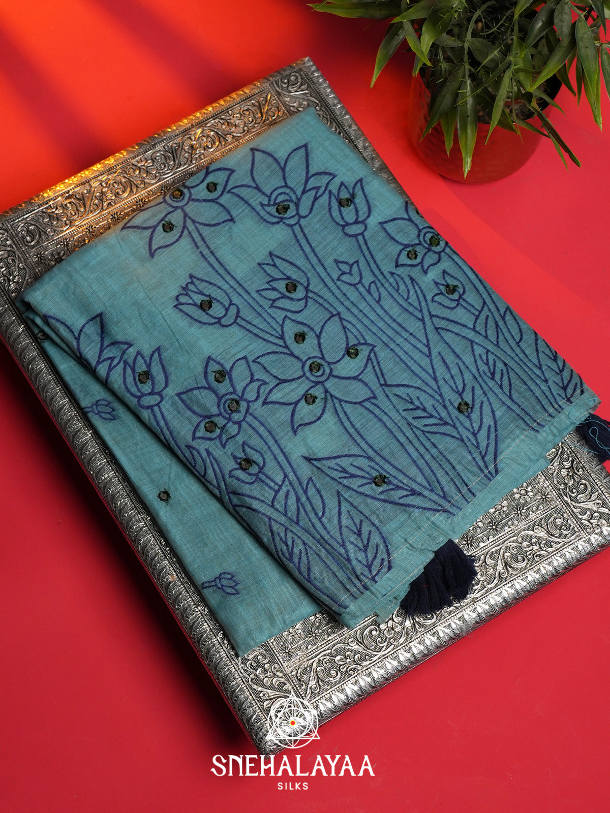 Peacock Blue Kota Cotton Saree