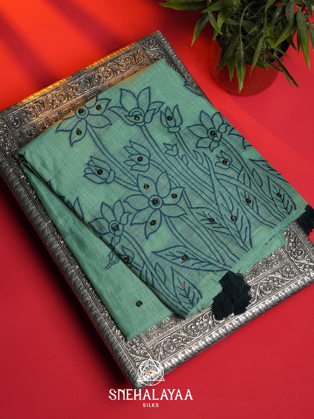 Teal Green Kota Cotton Saree