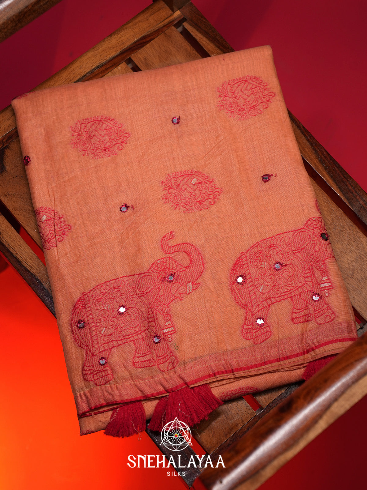 Pale Orange Kota Cotton Saree