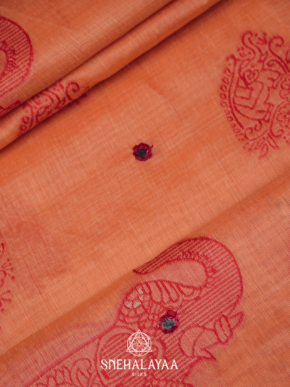 Pale Orange Kota Cotton Saree