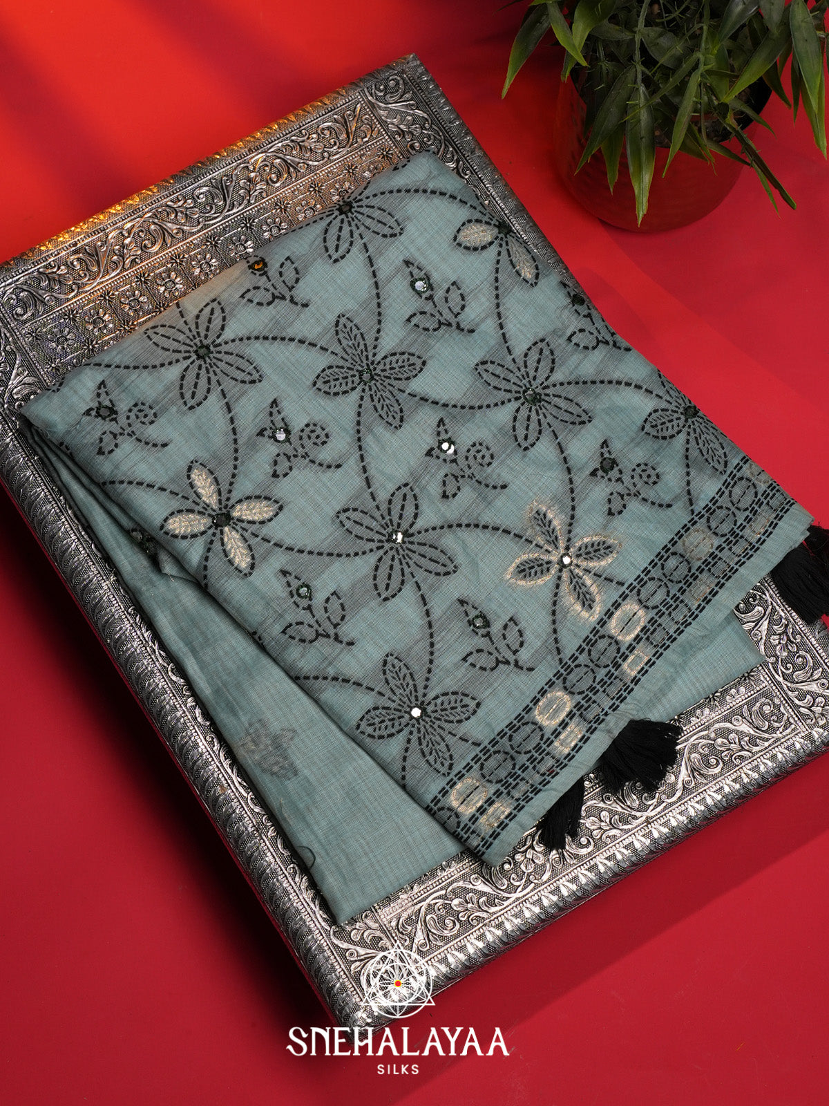 Teal Blue Kota Cotton Saree
