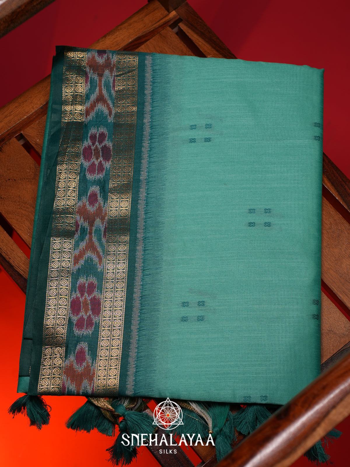 Teal Green Raw Silk Saree