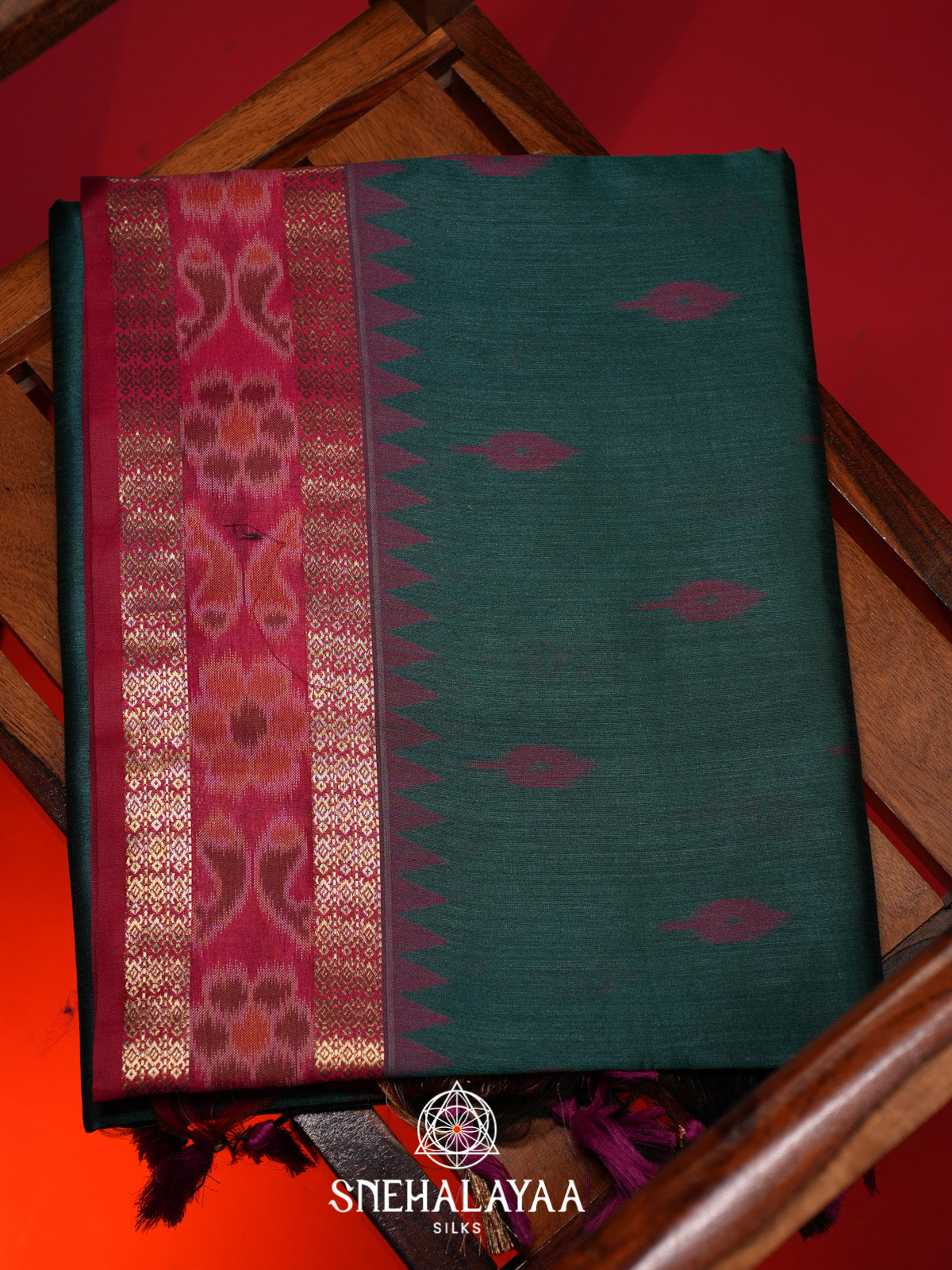 Forest Green Raw Silk Saree