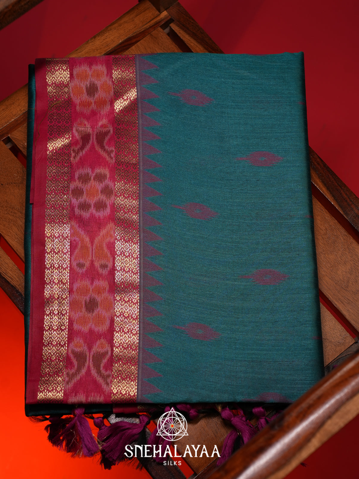 Peacock Blue Raw Silk Saree