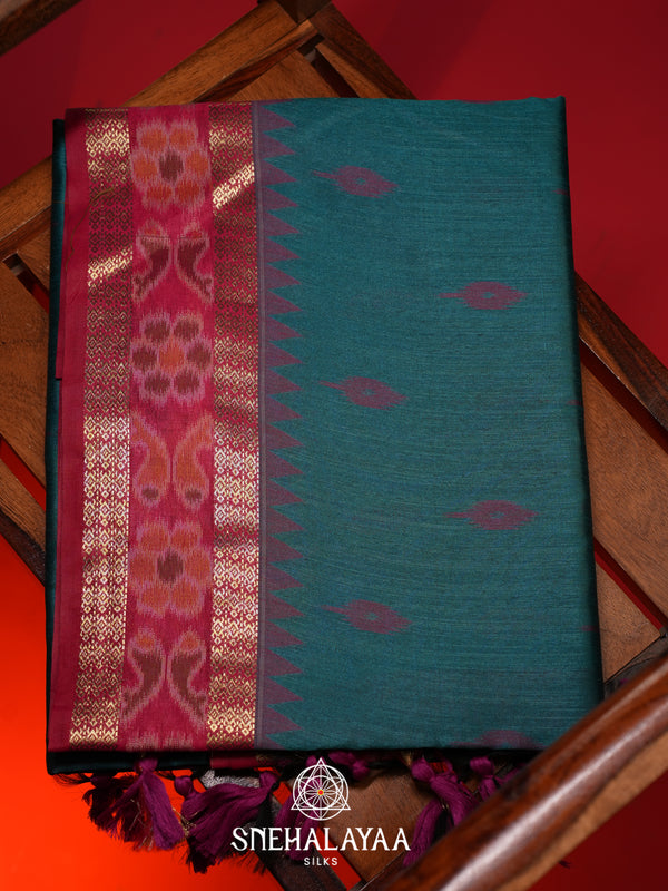 Peacock Blue Raw Silk Saree