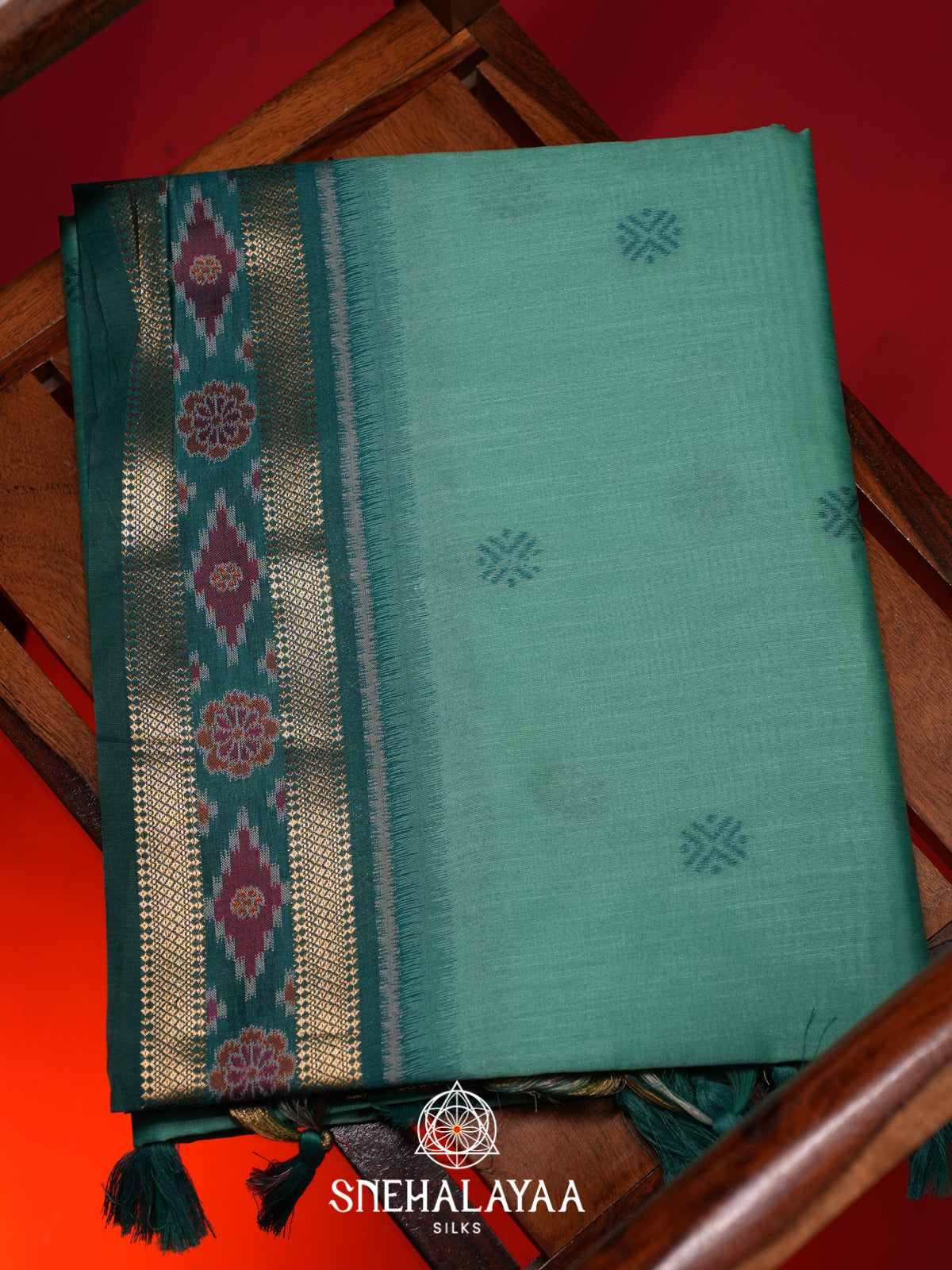 Teal Green Raw Silk Saree