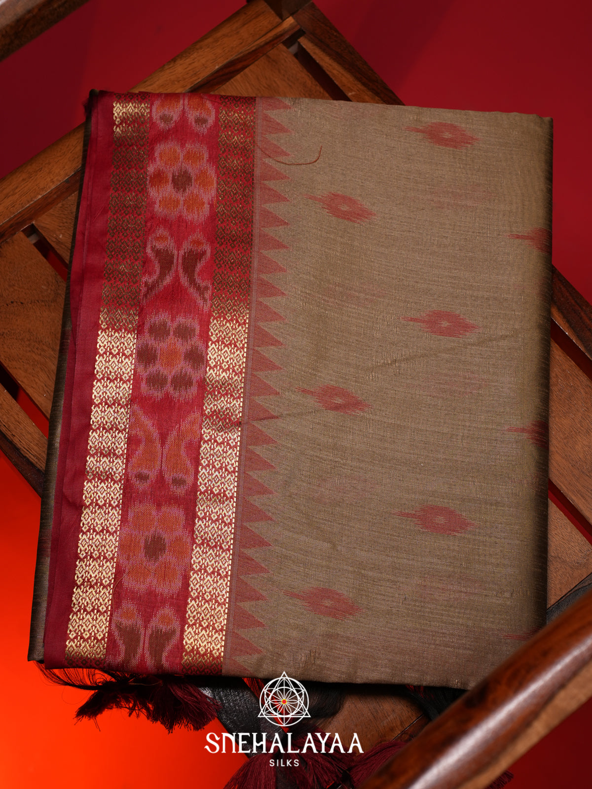 Khaki Brown Raw Silk Saree