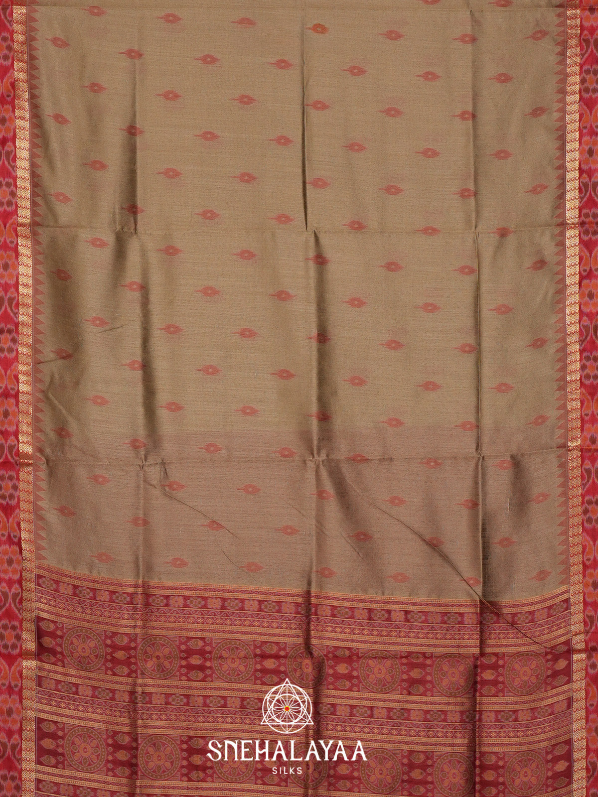 Khaki Brown Raw Silk Saree
