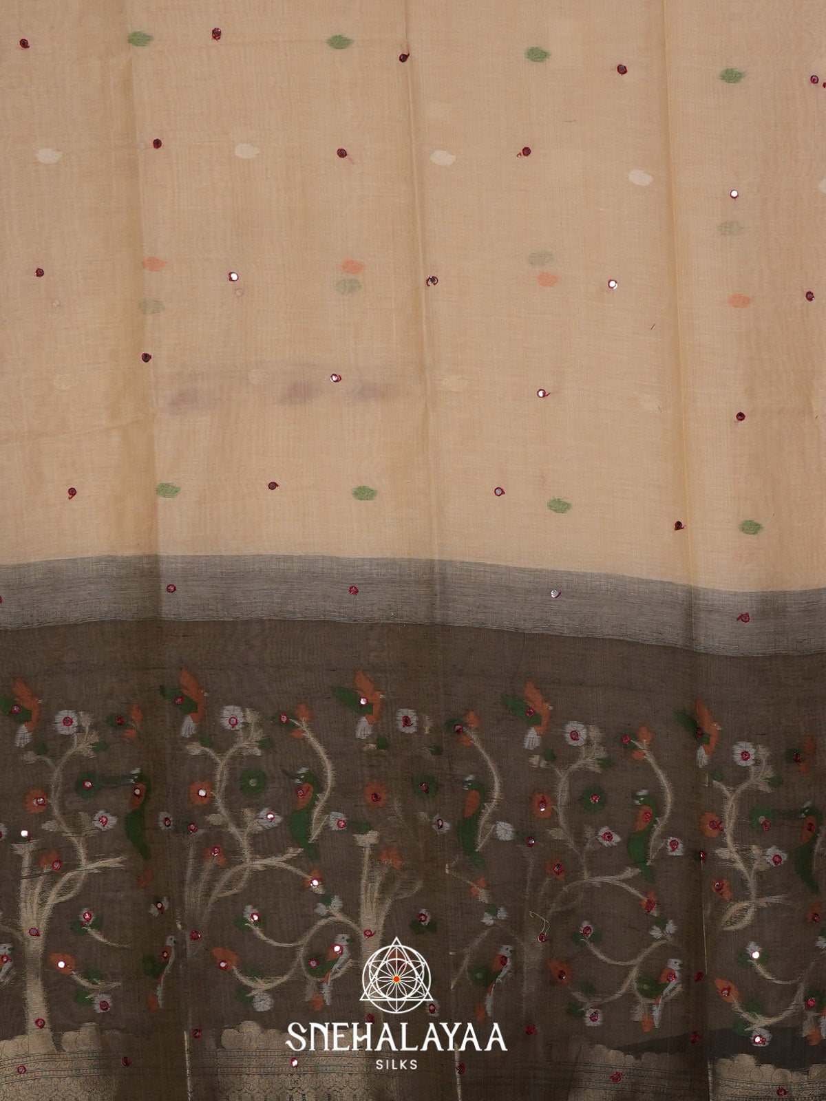 Cream Munga Cotton Saree