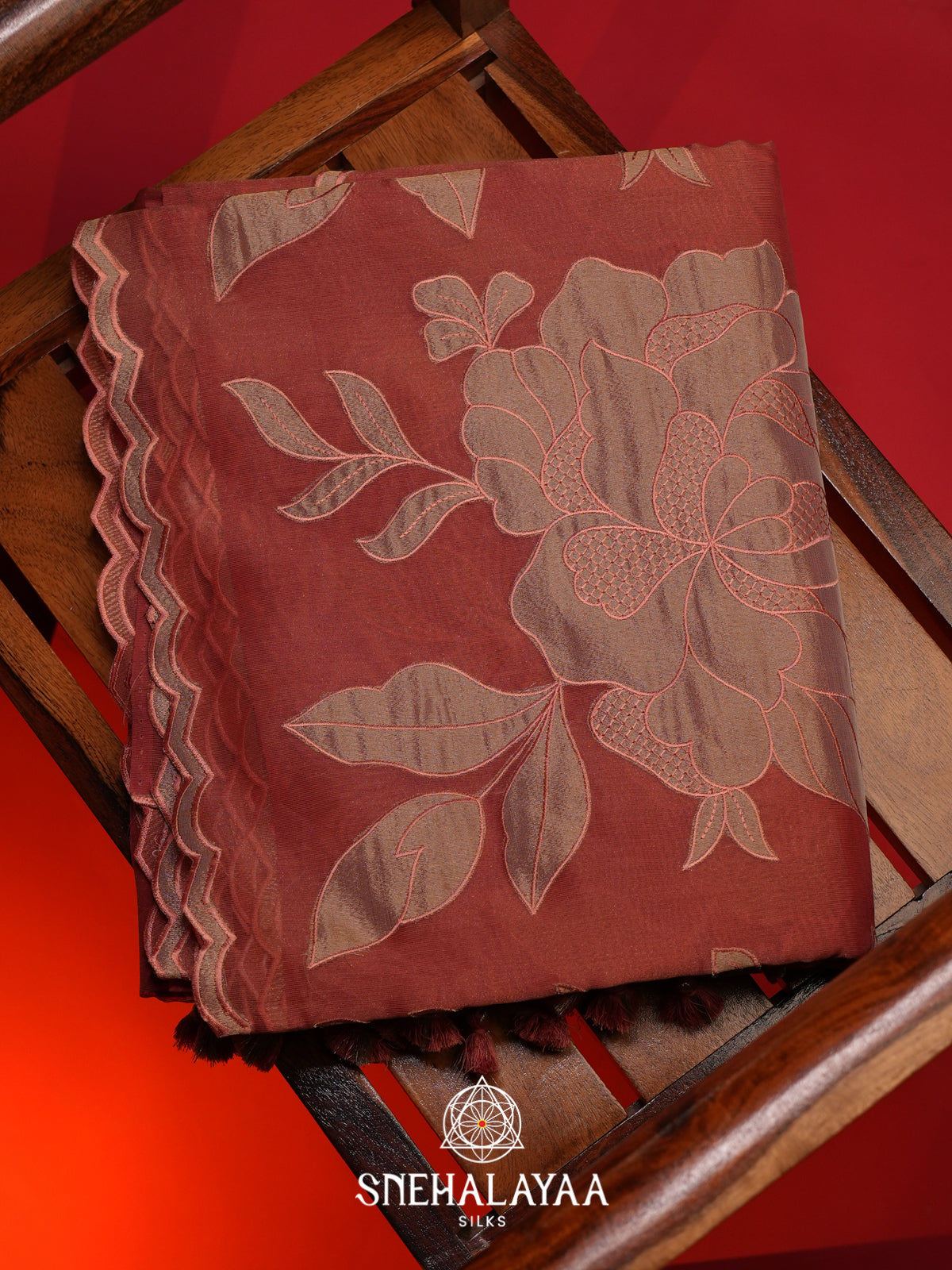 Brick Red Linen Saree