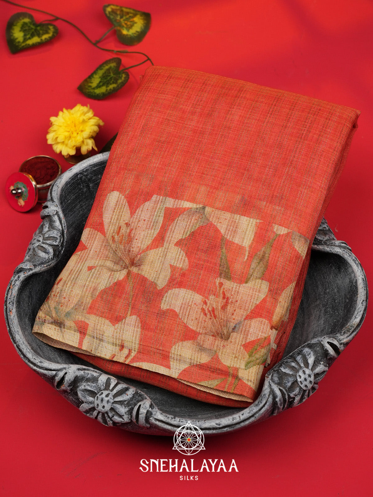 Orange Linen Saree