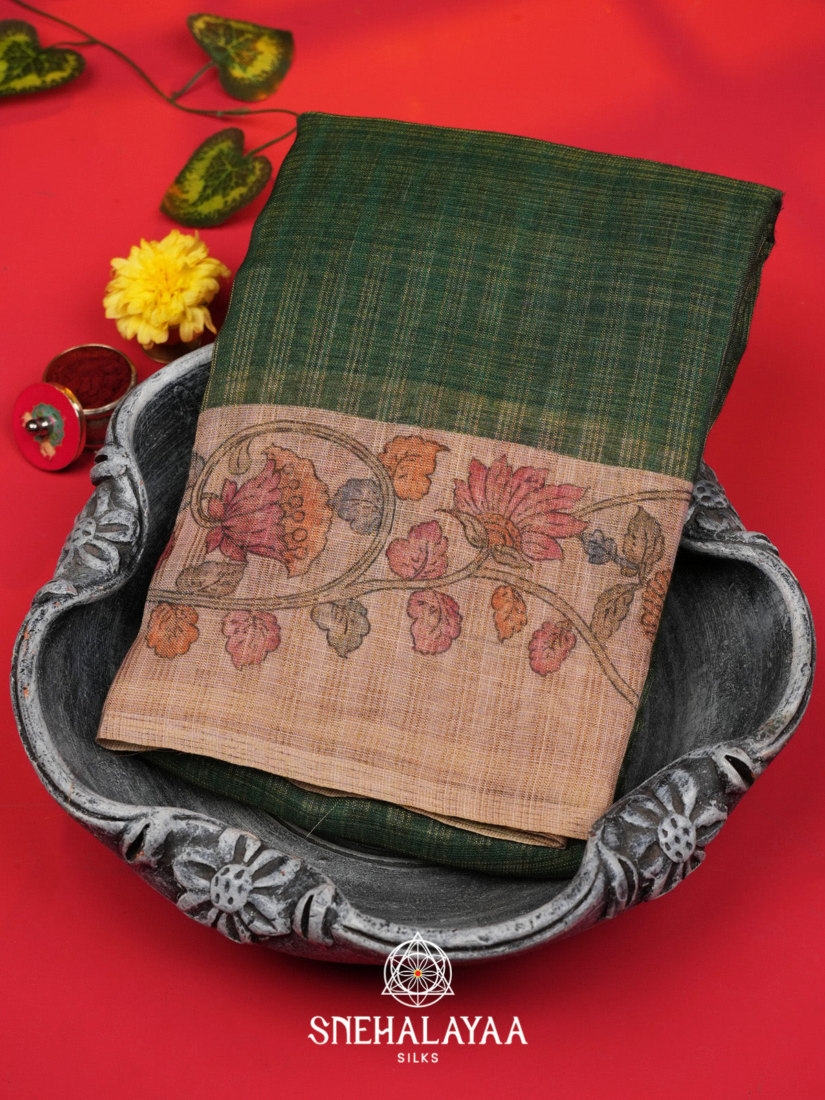 Green Linen Saree