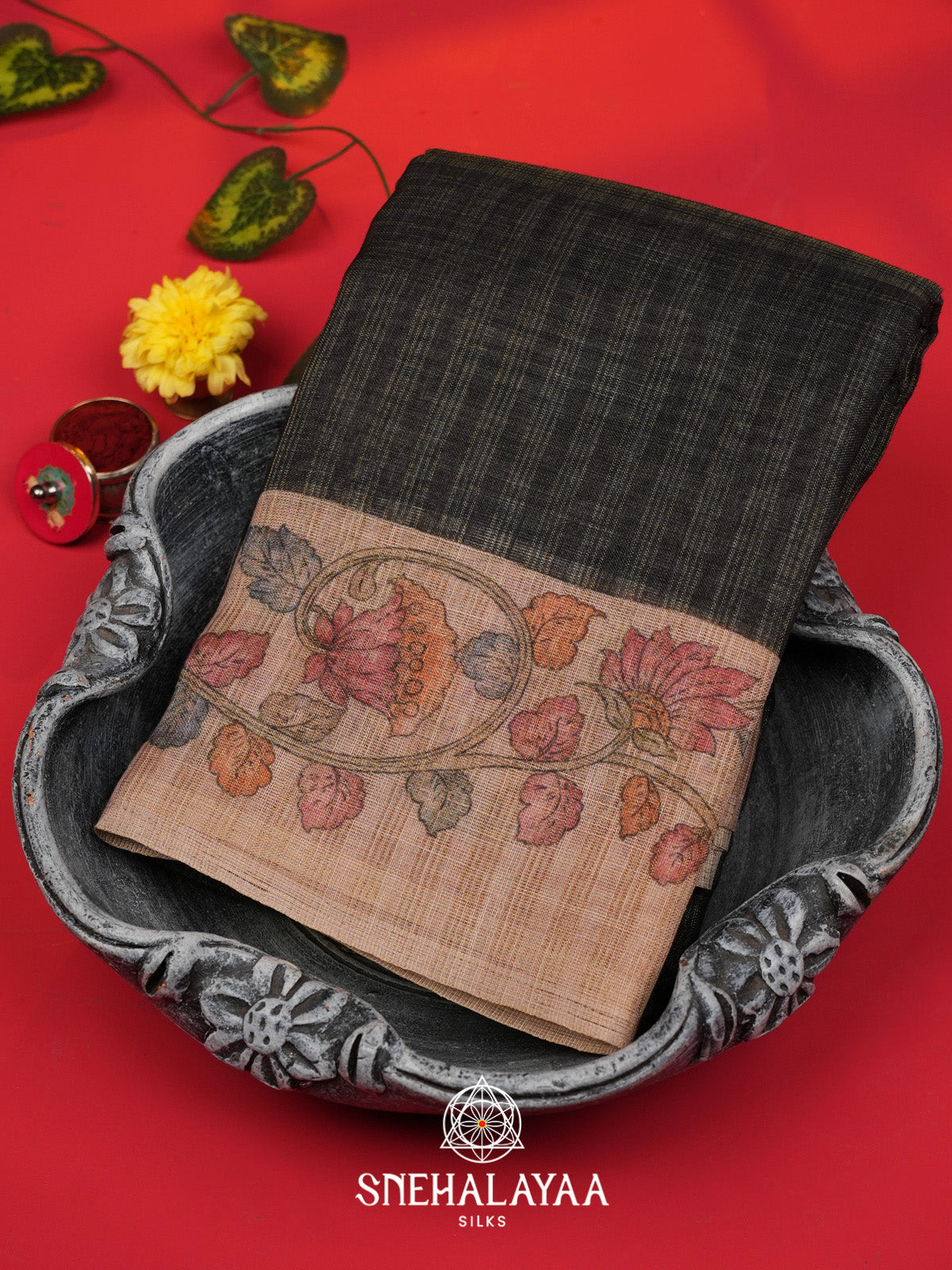 Black Linen Saree