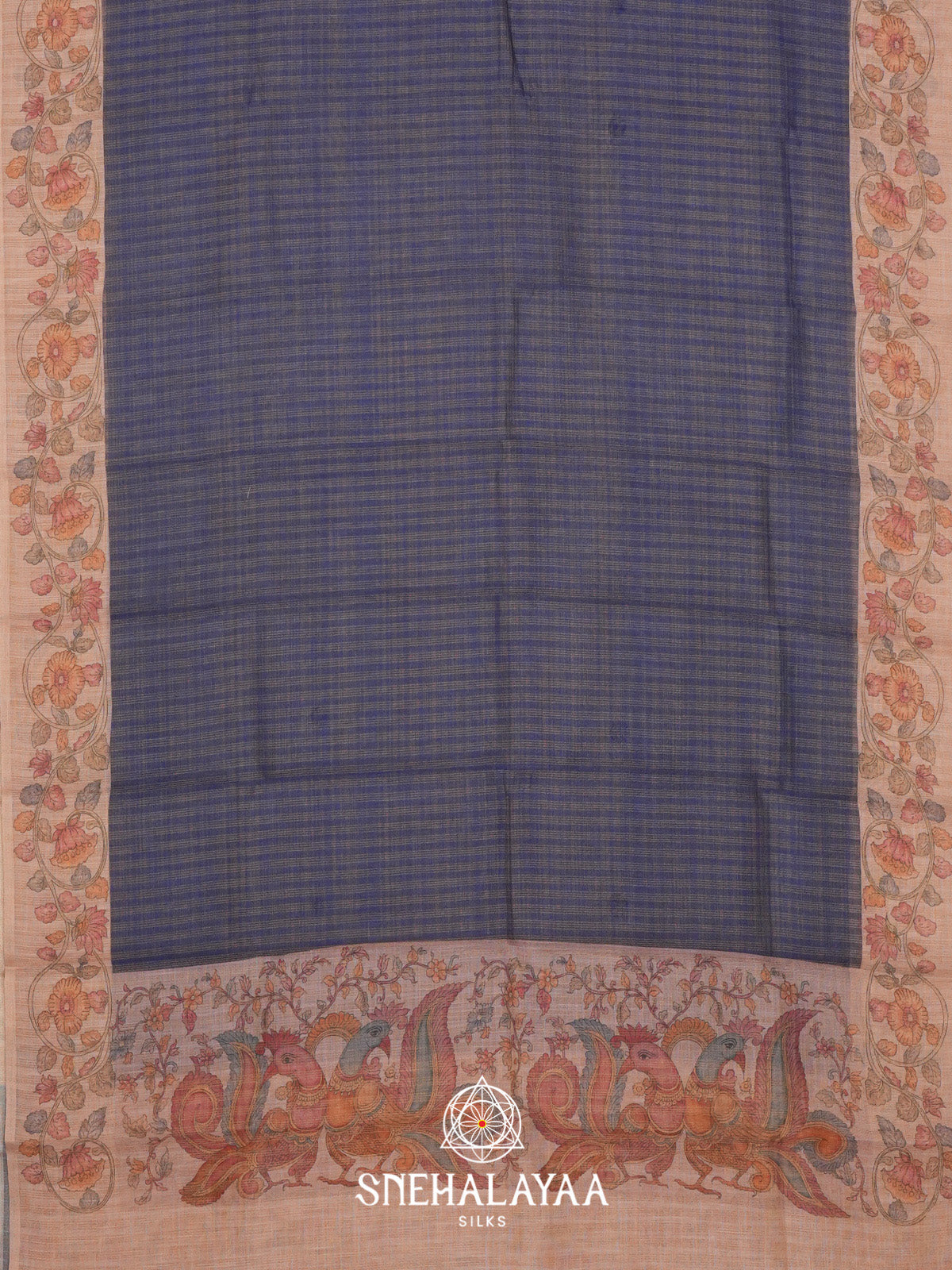Navy Blue Linen Saree