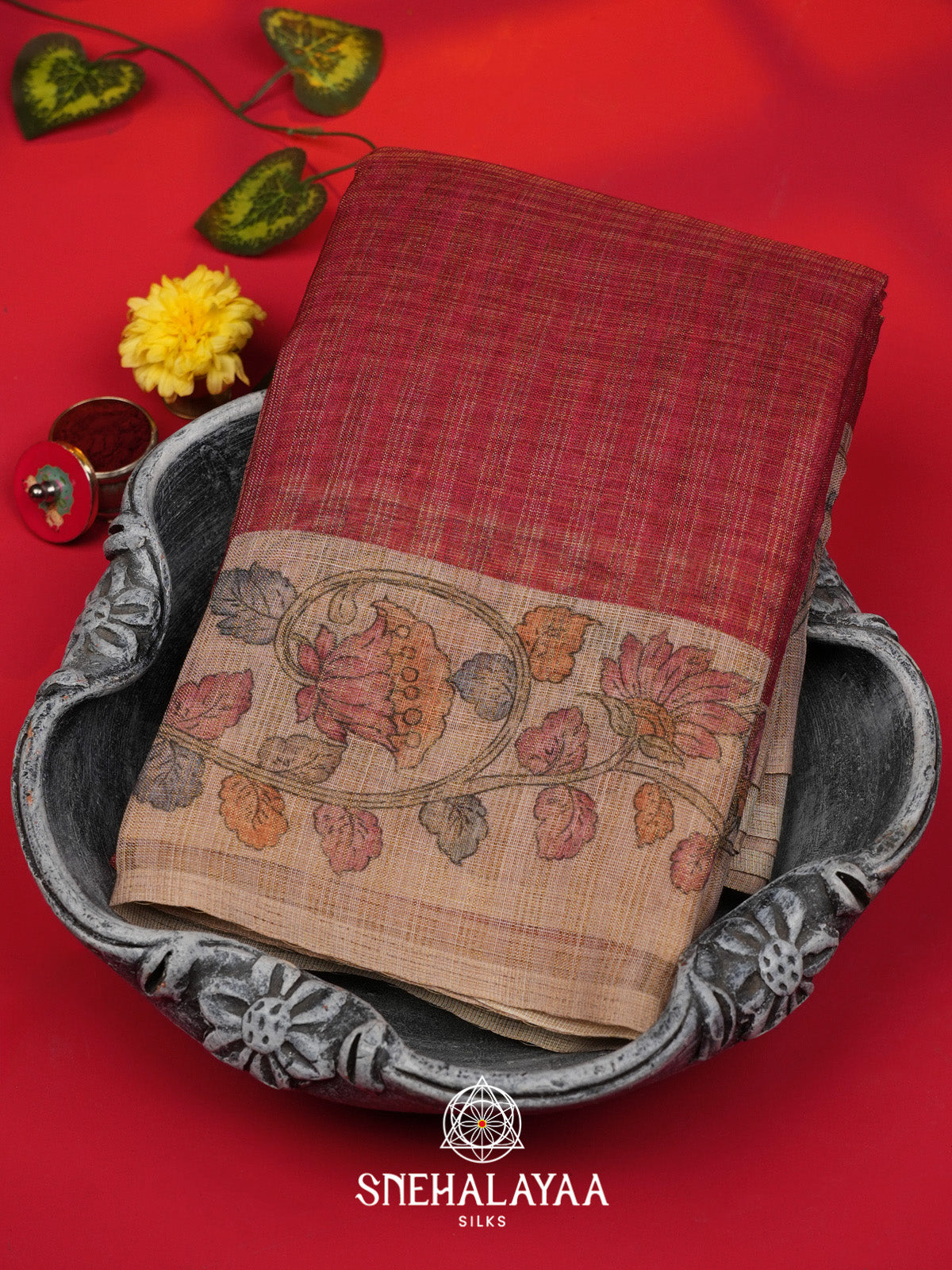 Maroon Linen Saree